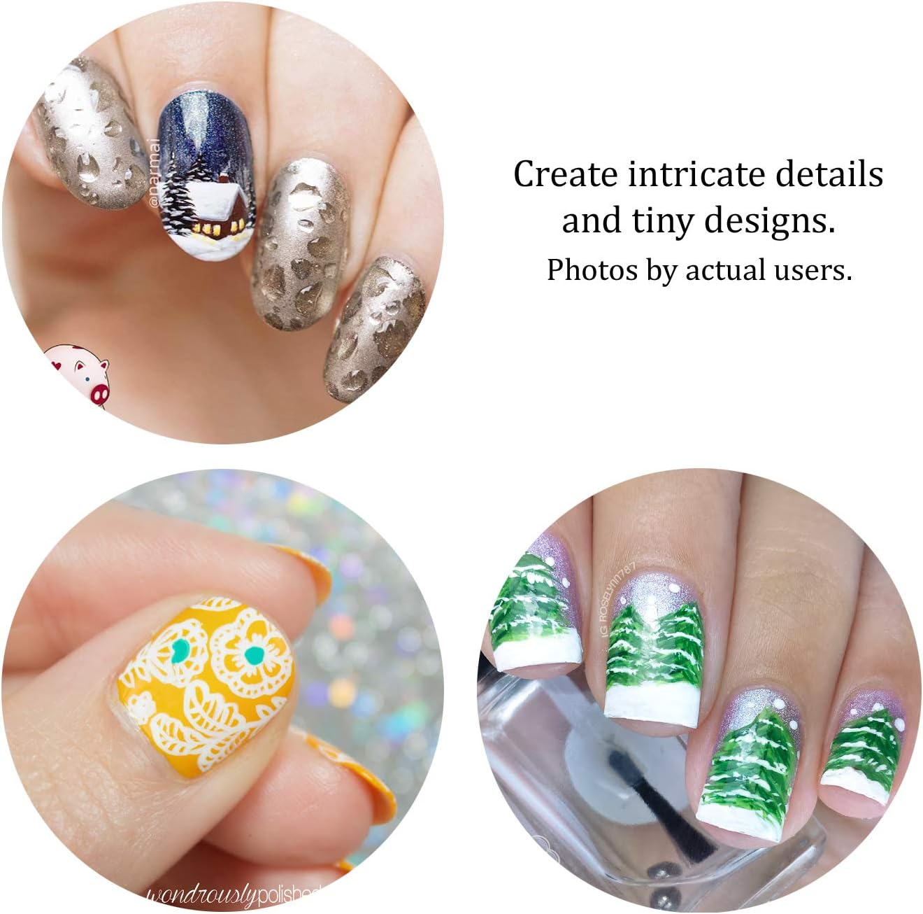 Winstonia Super Fine Nail Art Brush Set for Thin Lines, Tiny Details, Fine Drawing, Delicate Coloring. 3 Pcs Brushes Kit - BERRY WINE image number 3