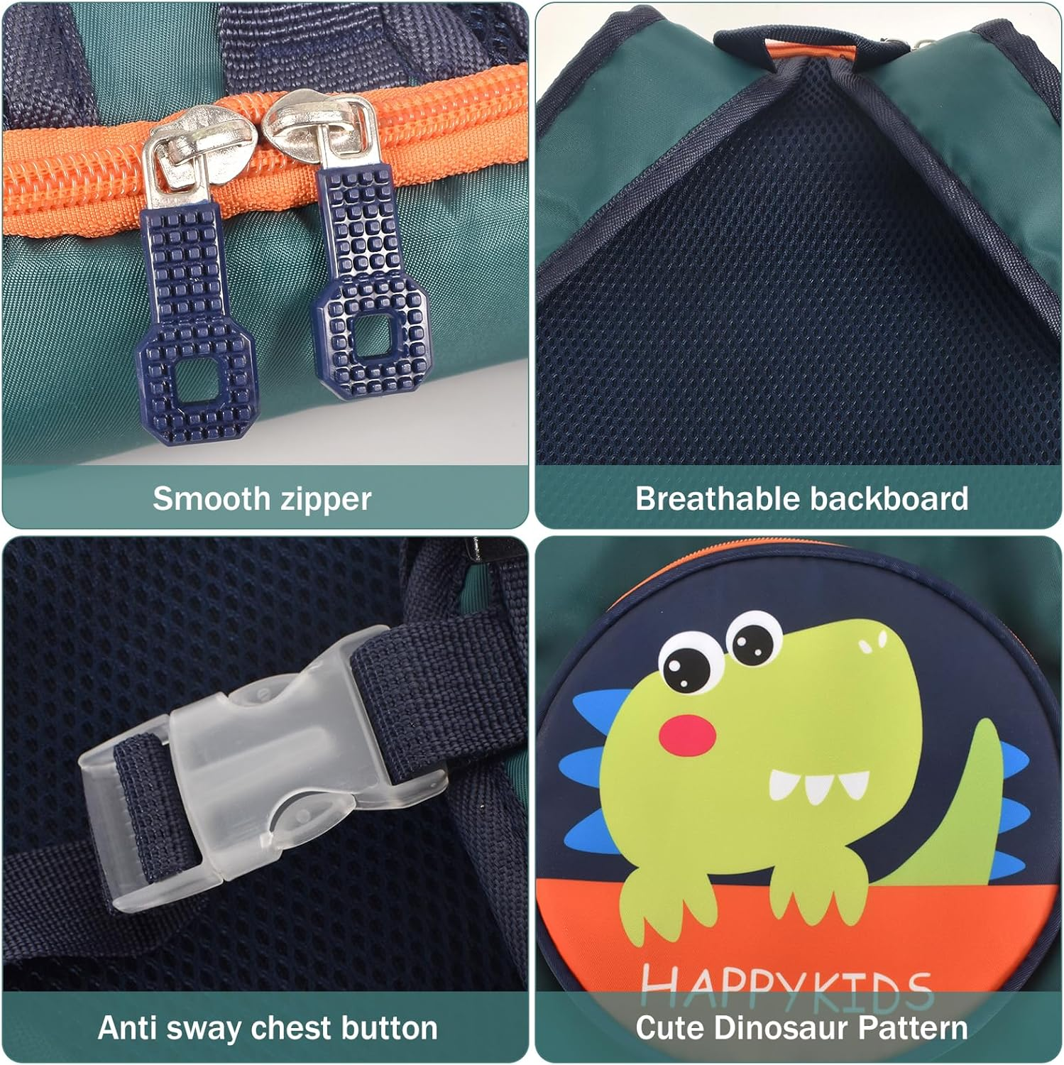 Litinliv Kids Children Dinosaur Backpack with Chest Strap, Toddler Backpack for Nursery, Kindergarten School Bag, Outdoor Rucksack, Kindergarten Nursery Backpack for 2-7 Years Boys Girls, Green, One