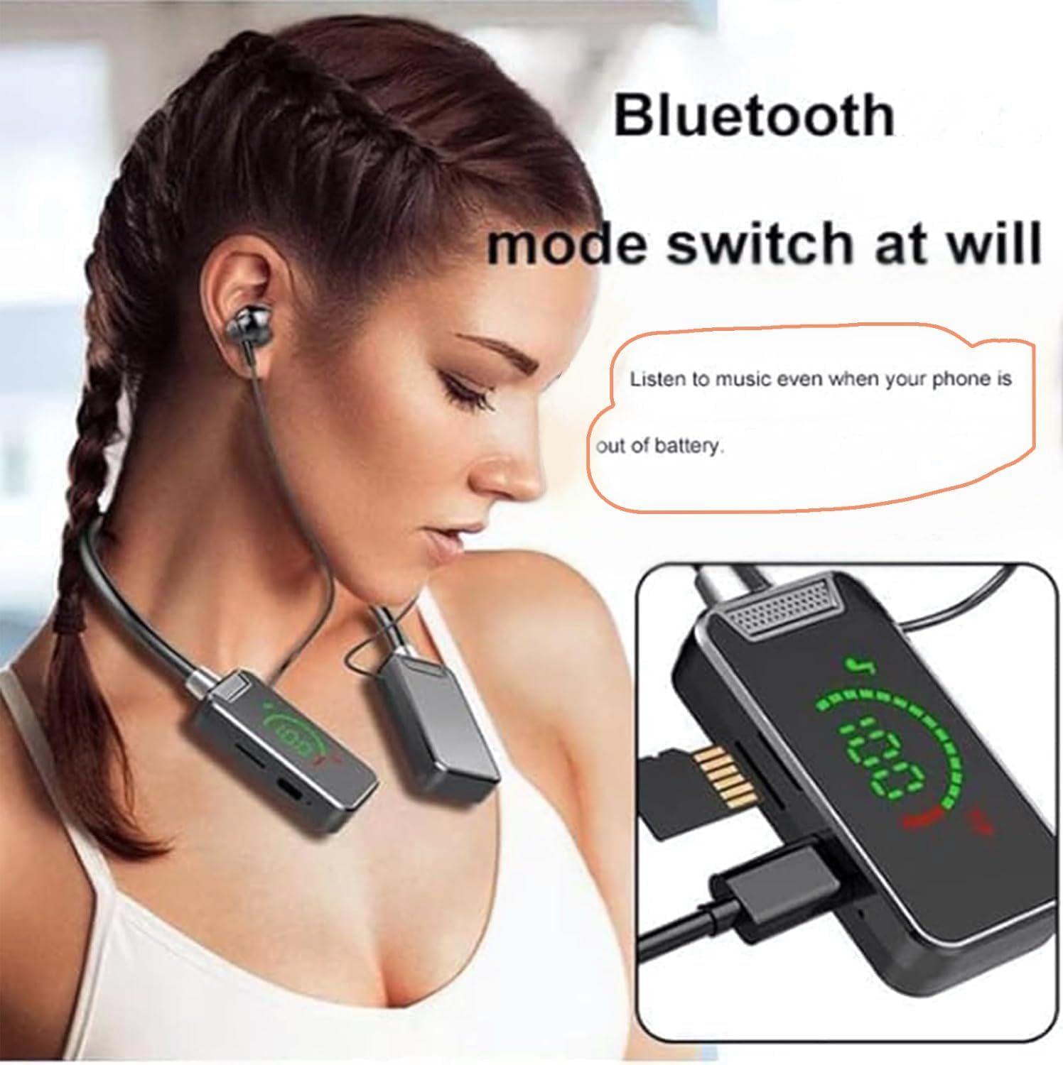 Foihletpath Sports Karaoke Bluetooth Earphones-Come with a Microphone, Bluetooth Neck Hanging Earbud Headset Faster, Waterproof for Sports Gym Daily Use and Live Broadcasting Audio (Blue) image number 4
