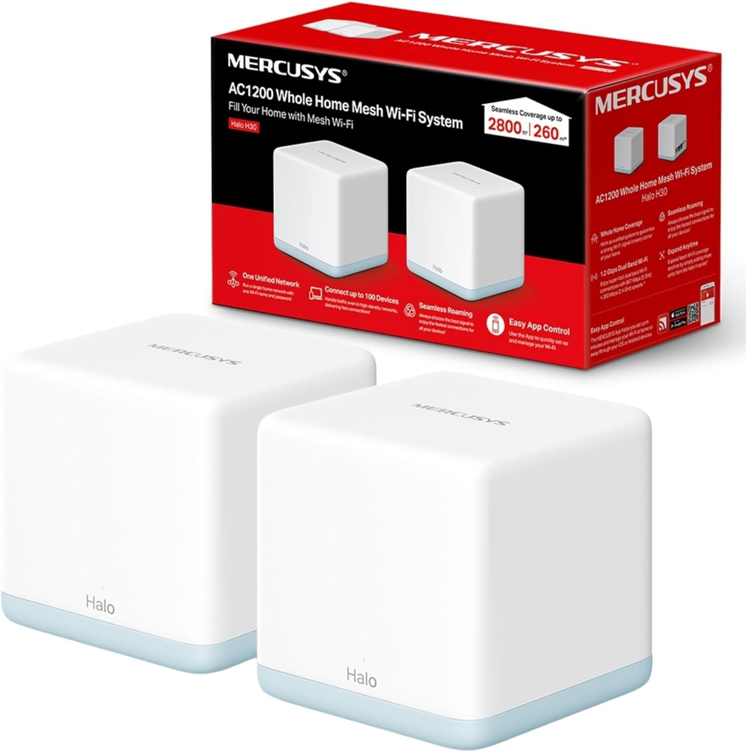 Mercusys AC1200 Whole Home Mesh Wi-Fi System, Coverage up to 2,800 Ft&sup2; (260 M&sup2;) Connect up to 100 Devices, Fast Ports, Dual Band Wi-Fi, Easy App Control, Halo H30 (2-Pack) (Package May Vary) image number 5