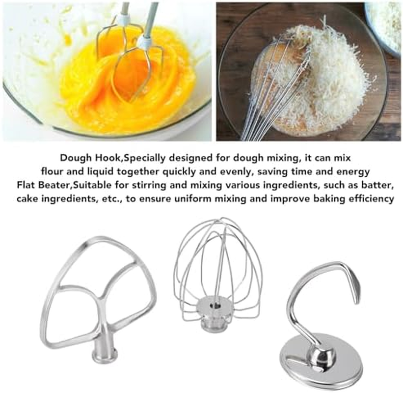 Stand Mixer Attachments 3 Piece Kit, Replace for Kitchen Aid Accessories Wire Whip Dough Hook Coated Flat Blade Paddle, Stainless Steel Tilt Stand Mixer Accessories Kitchen image number 5
