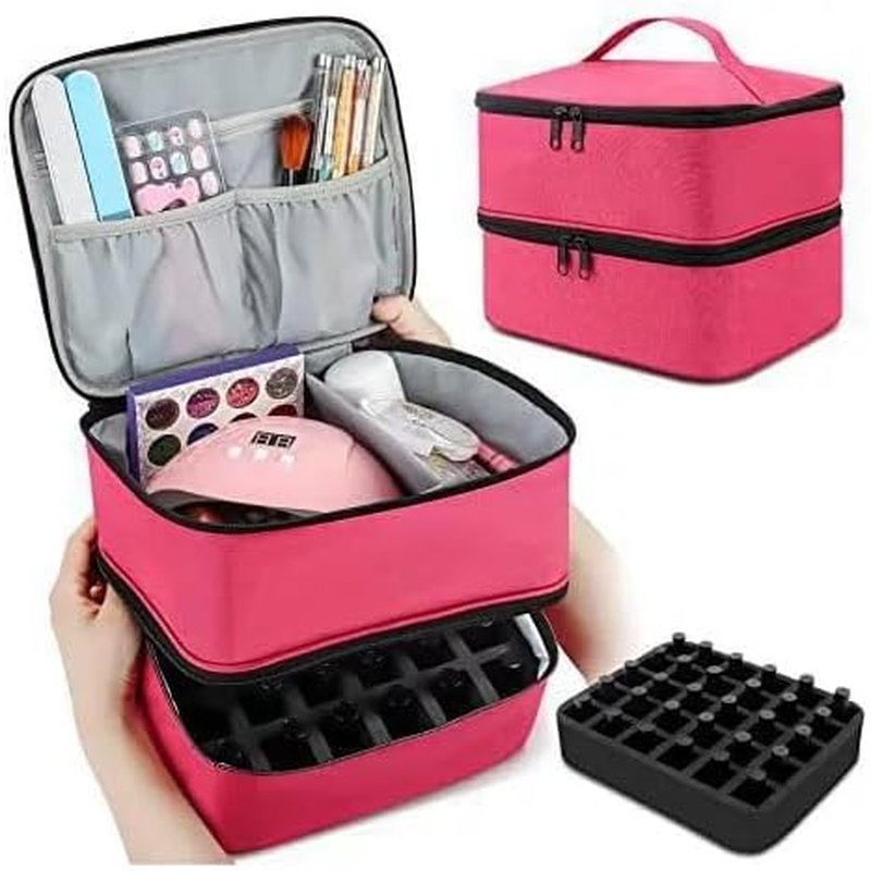 Double-Layer Nail Polish Carrying Case with Adjustable Dividers - Holds 30 Bottles and Nail Dryer Lamp, Portable Manicure Organizer for Travel, Salon, and Home Storage. image number 1