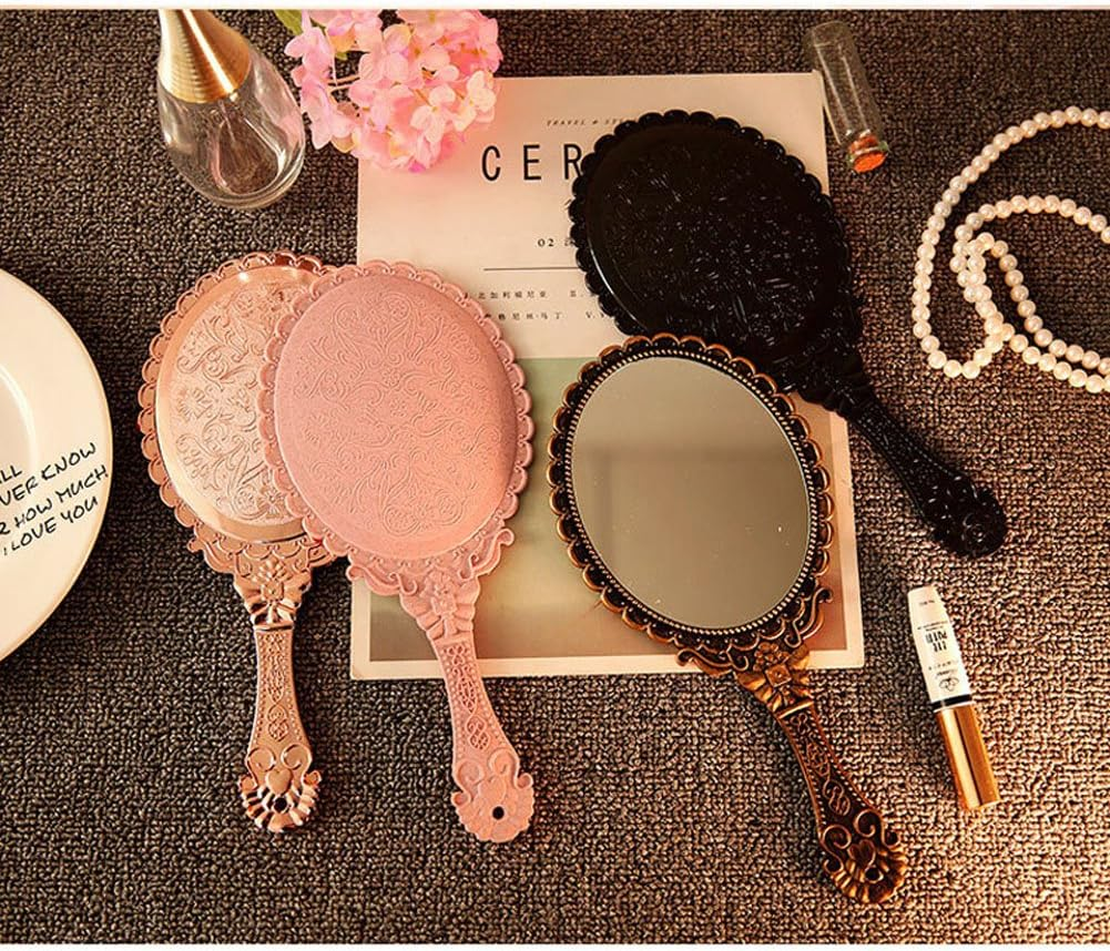 Handheld Vanity Makeup Mirror Decorative Vintage Cosmetic Mirror Hand Held Travel Mirrors - Black image number 5