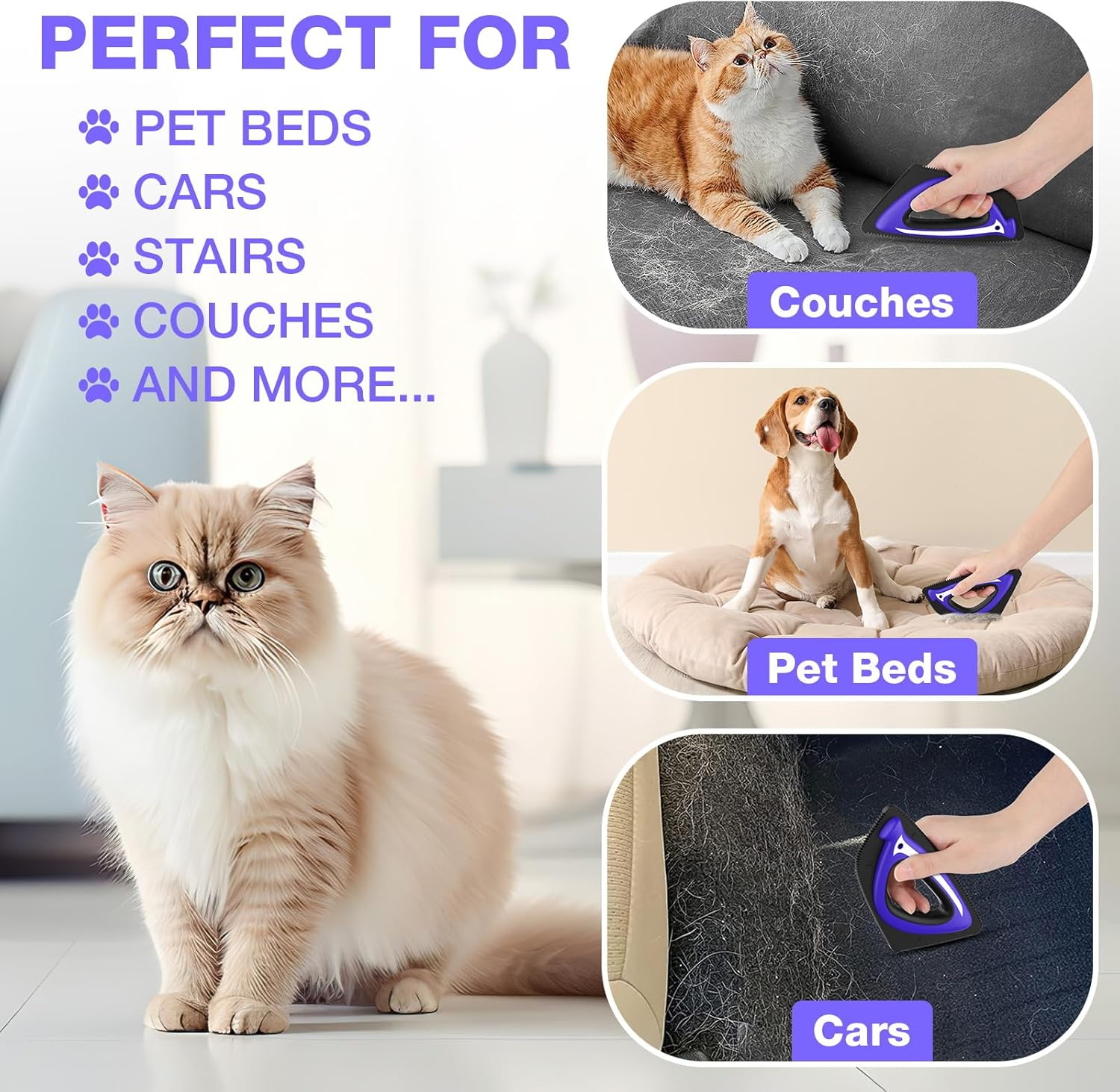 Pet Hair Remover for Car Detailing Supplies,Mini Carpet Dog Hair Remover for Car Interior, Couch, Furniture, Clothes Heldhold Reusable Fur Remover Tool for Dog Cat (Blue) image number 3