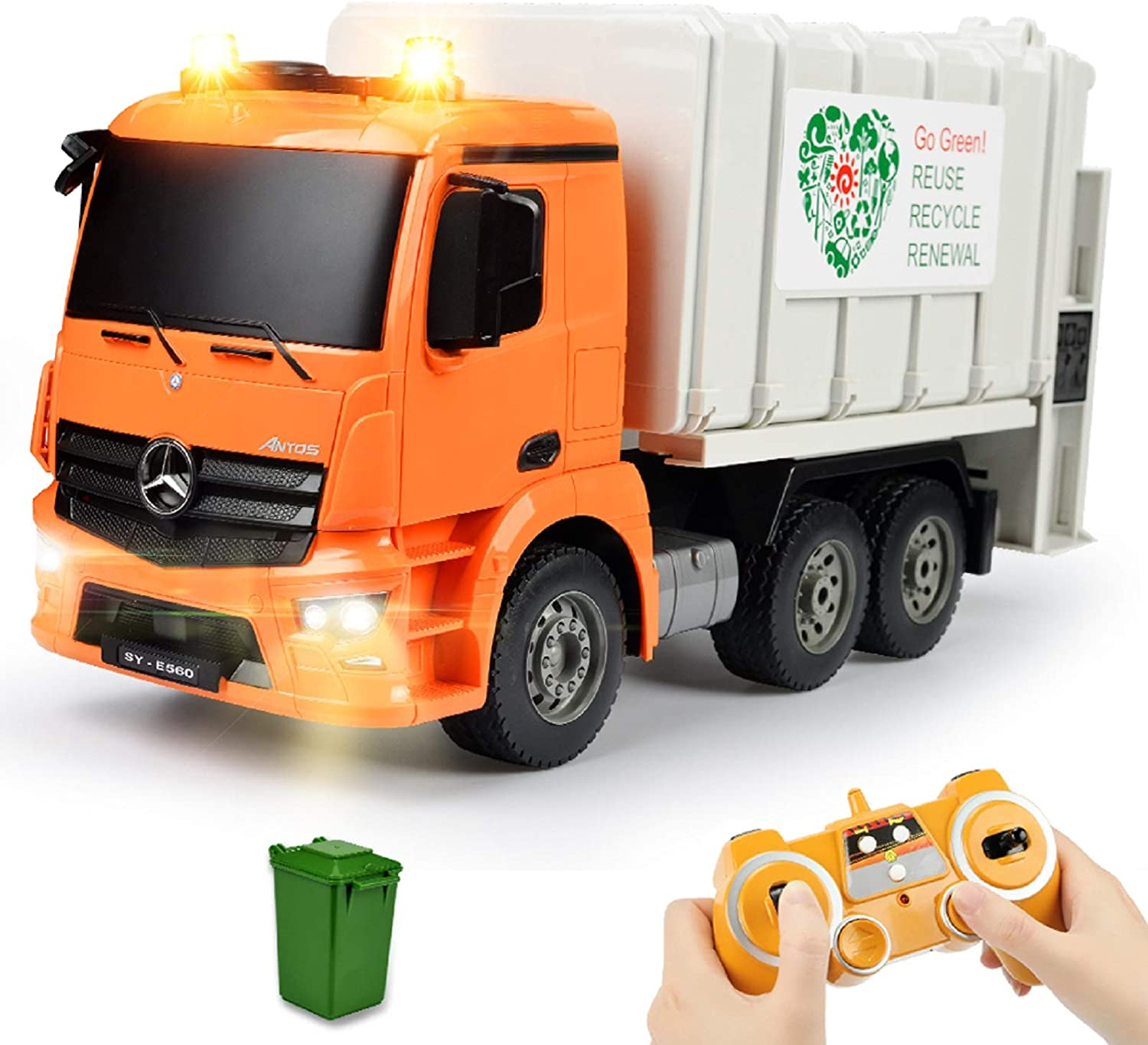 DOUBLE E Remote Control Garbage Truck 8 Channel Electric Stirring with Trash Bin Sounds Lights 2.4Ghz Sanitation Vehicles Toy image number 6