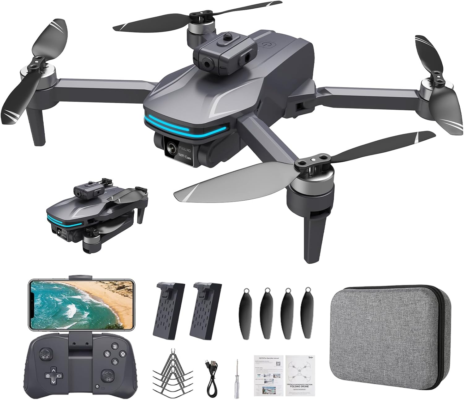Foldable Drone with 1080P Electrically Adjustable Dual Camera for Beginner, Brushless RC Quadcopter with Altitude Hold, Carring Case, Headless Mode, One Key Take Off/Land, Obstacle Avoidance image number 5