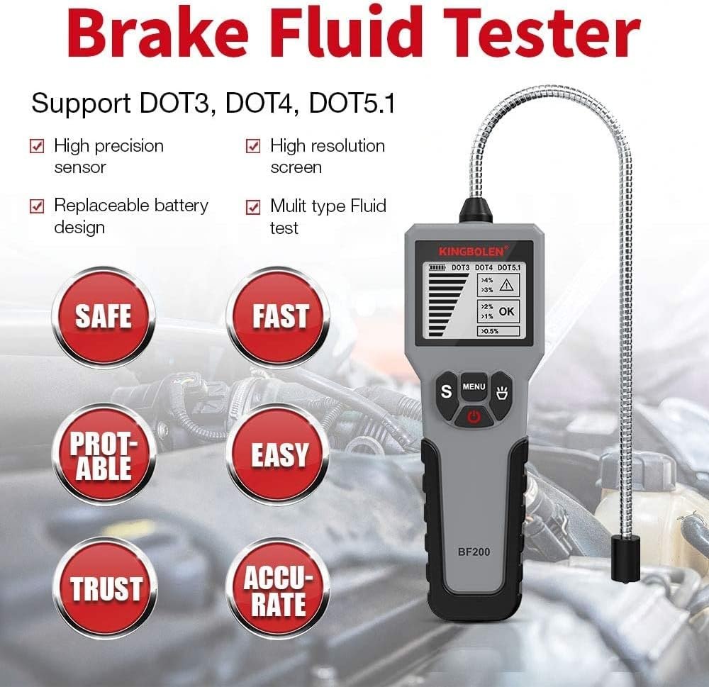 KINGBOLEN Brake Fluid Tester, Brake Fluid Diagnostic Test Tool, Hydraulic Fluid/Fluid/Oil Moisture Analyzer with LCD Screen Acoustic Alarm DOT3 DOT4 DOT5.1 Tester image number 5