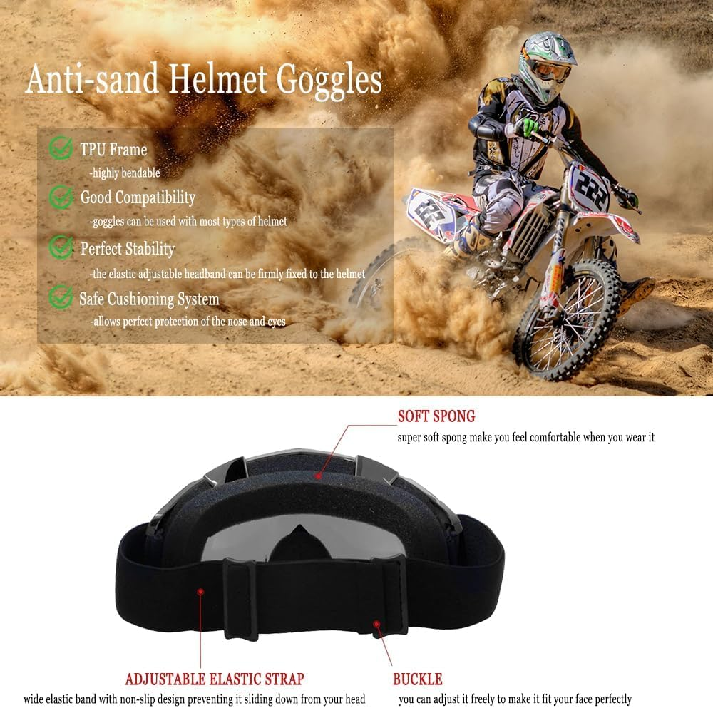 Motorcycle Goggles for Men Women, Ski Goggles, Windproof Dustproof Motocross Goggles, Windproof anti Fog UV Dirt Bike Goggles for Outdoor Sports Cycling Skiing image number 2