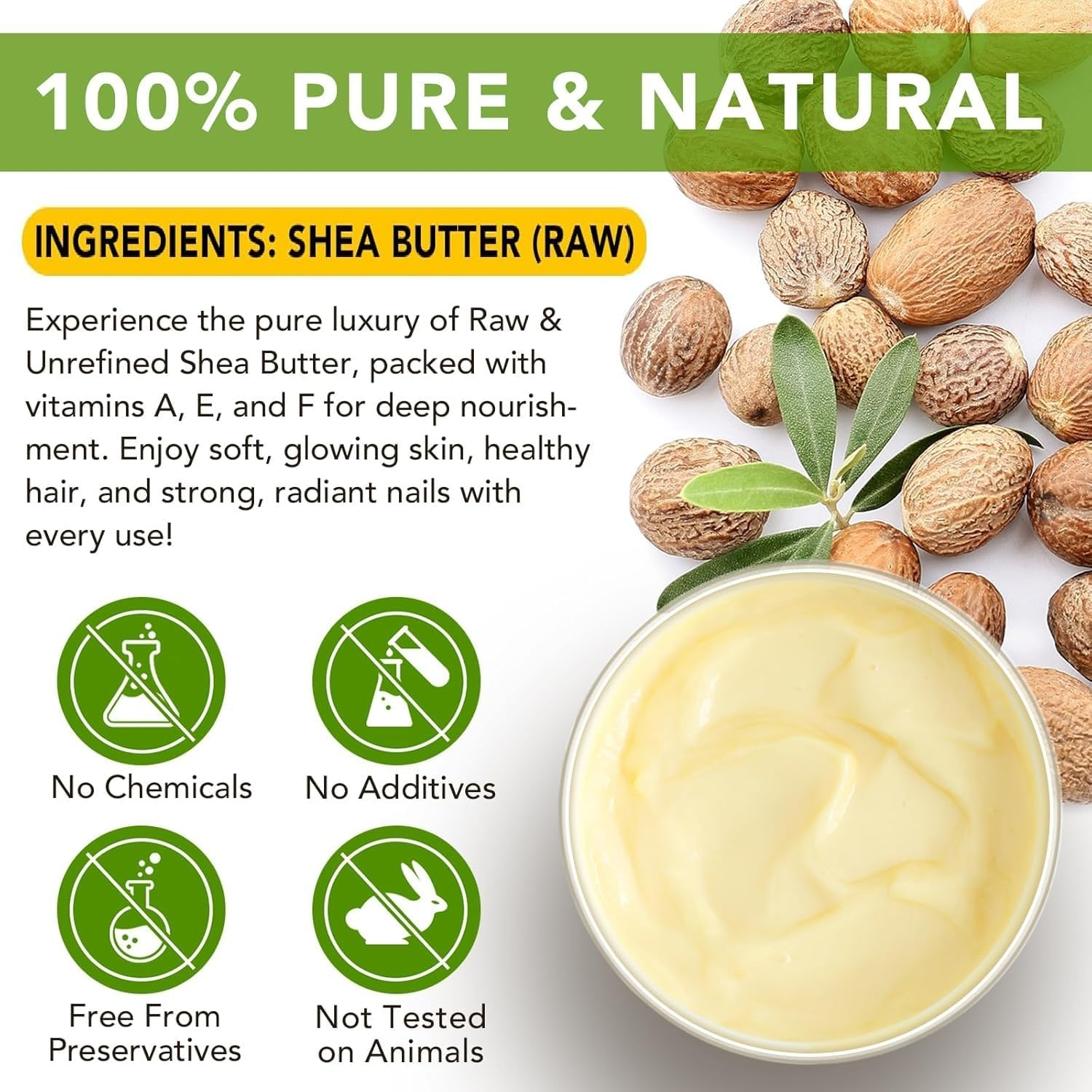 Pure Organic Shea Butter, Natural Raw Unrefined Butter, Hair Skin Body Face Lips Care, Enriched Vitamins, Nature Hydrating Moisturizing, Skincare Cream for Dry Cracked Skin & Stretch Marks & Anti-Aging, 4.2Oz/120Gr image number 1