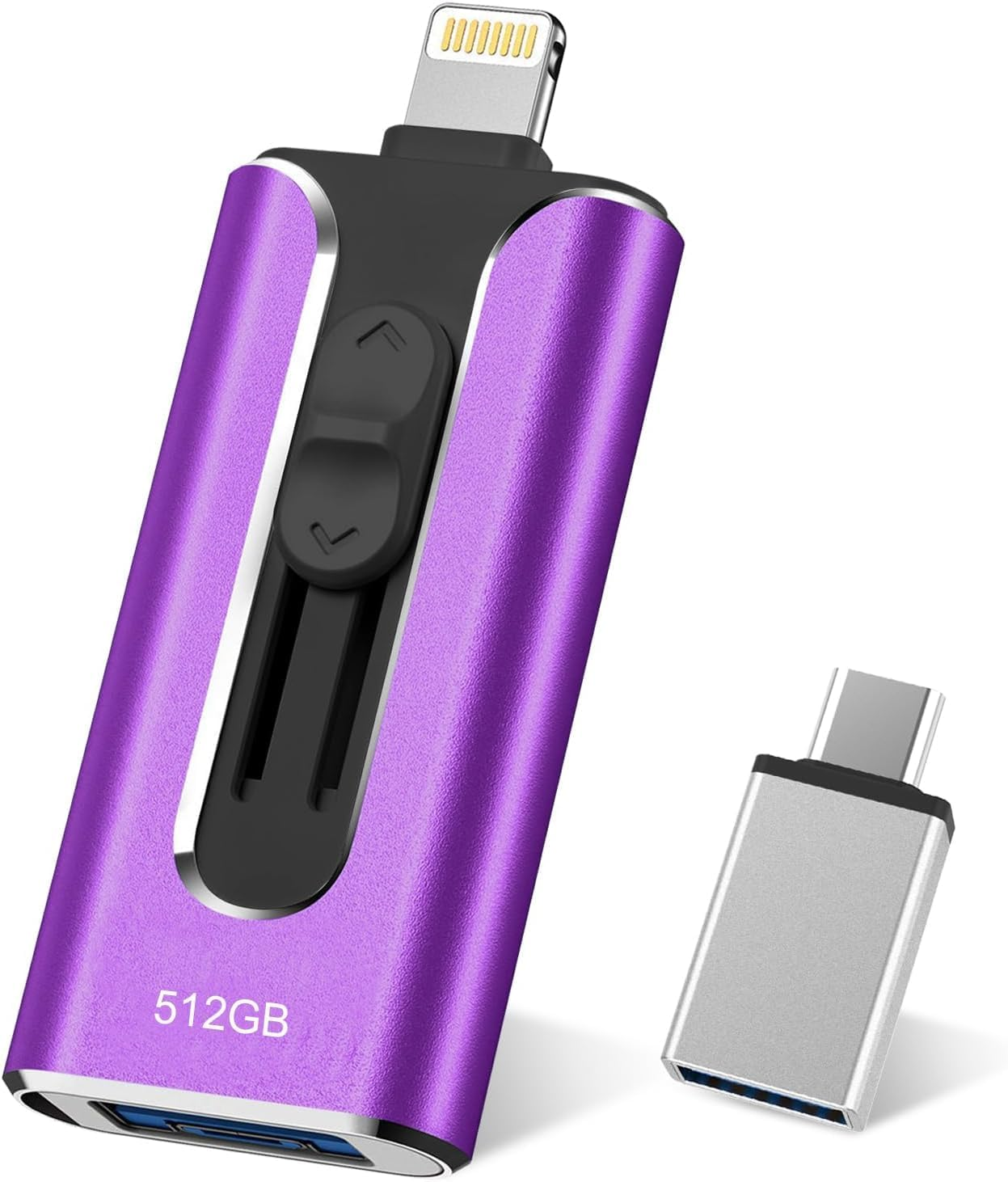 Phone Photo Stick,Mfi Certified Phone Flash Drive,4 in 1 512G USB Drive for Phone Ipad USB Stick,Phone Thumb Drive,Phone Photo Storage Phone Memory Stick for Phone/Pc/Ipad/More Devices(Blue - Purple