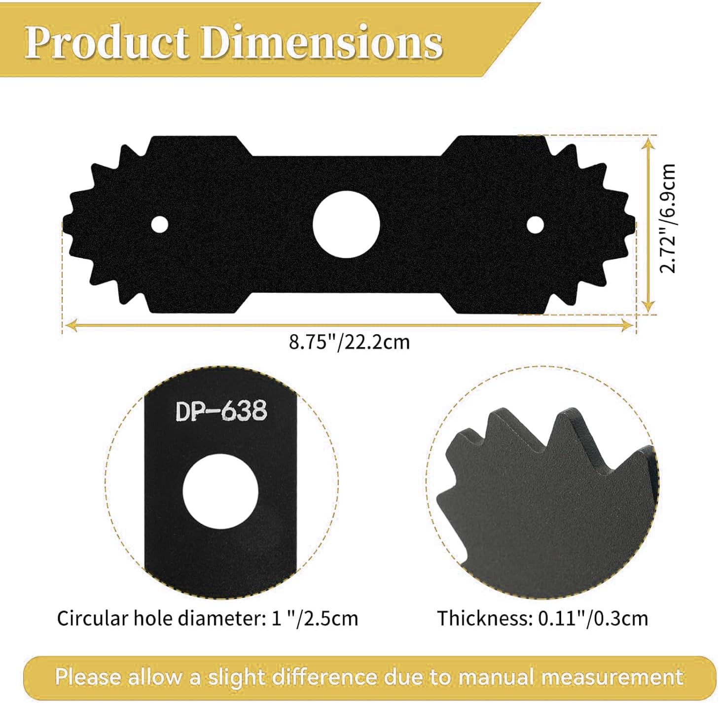 2 Pack 638006008 Lawn Mower Edger Blade with Teeth Compatible with Ryobi Edger RY13050 RY13050A RY15518 RY40030, Homelite Black Max Edger, 8-3/4" Length 1" Center Hole, Replaces 638006007 image number 5