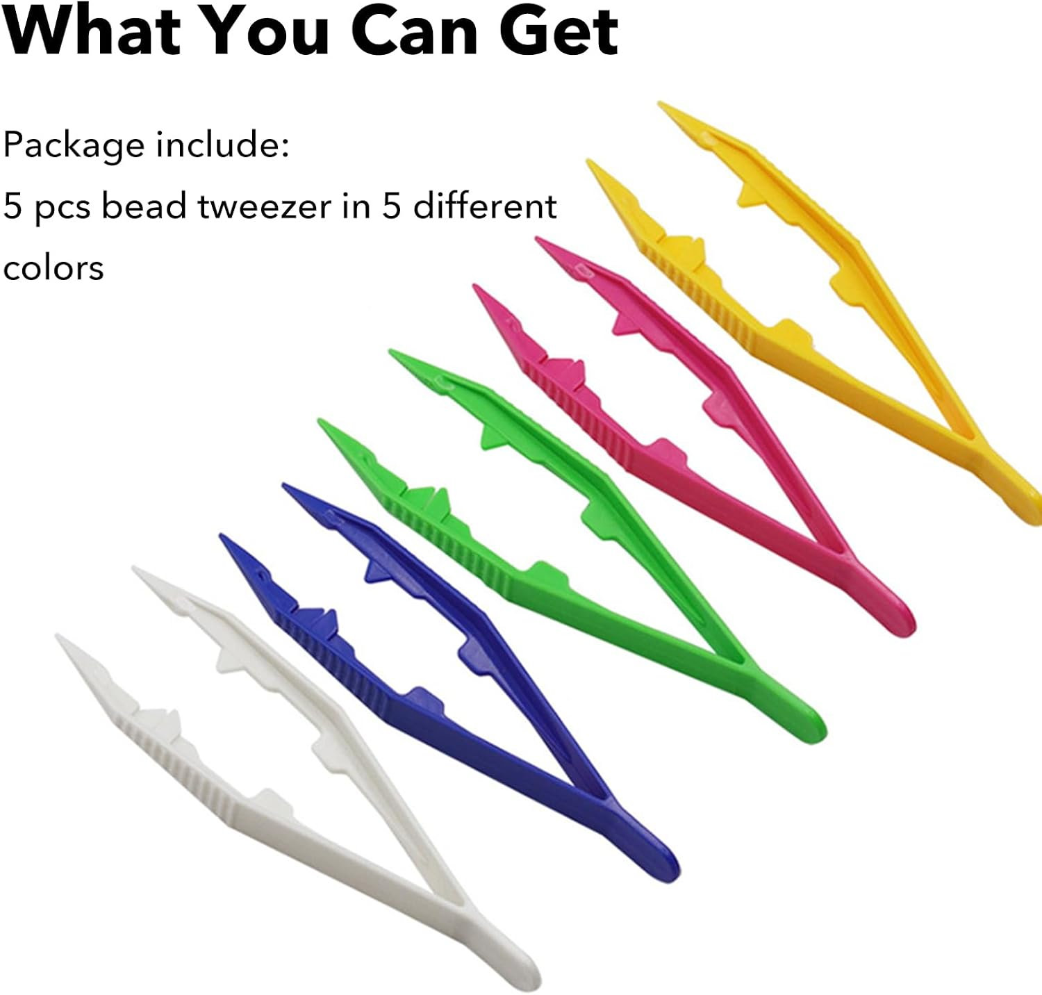 Haikole Plastic Tweezers, 5Pcs Plastic Tweezer for Kids,Craft Tweezer for DIY Craft Jewelry Making Family School Beading Project,Assorted Colors Tweezers for Crafts (5) image number 5
