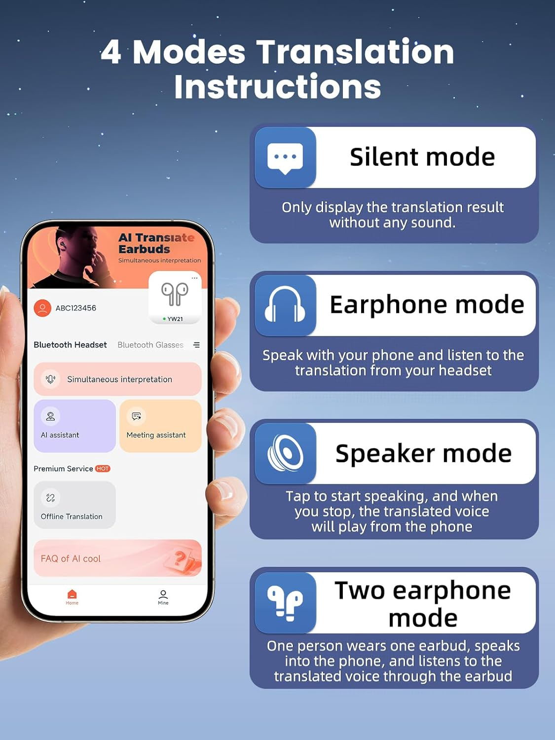 Ki Translator Headphones, Headphones Translator 149 Languages Real Time, Touchscreen Bluetooth Open Ear Headphones, Translation Headphones via Bluetooth 5.4, Real Time Translation Earbuds Supports image number 5