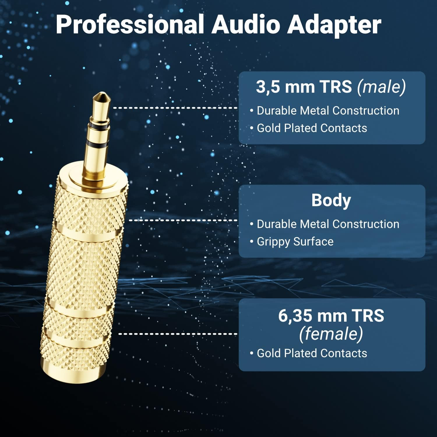 Deleycon Jack Adapter [Pack of 2] 3.5 Mm to 6.35 Mm - Stereo Audio Coupling - for Mobile Phones Smartphone Tablet PC Notebook Computer Hifi Receiver Amplifier Home Cinema TRS image number 1