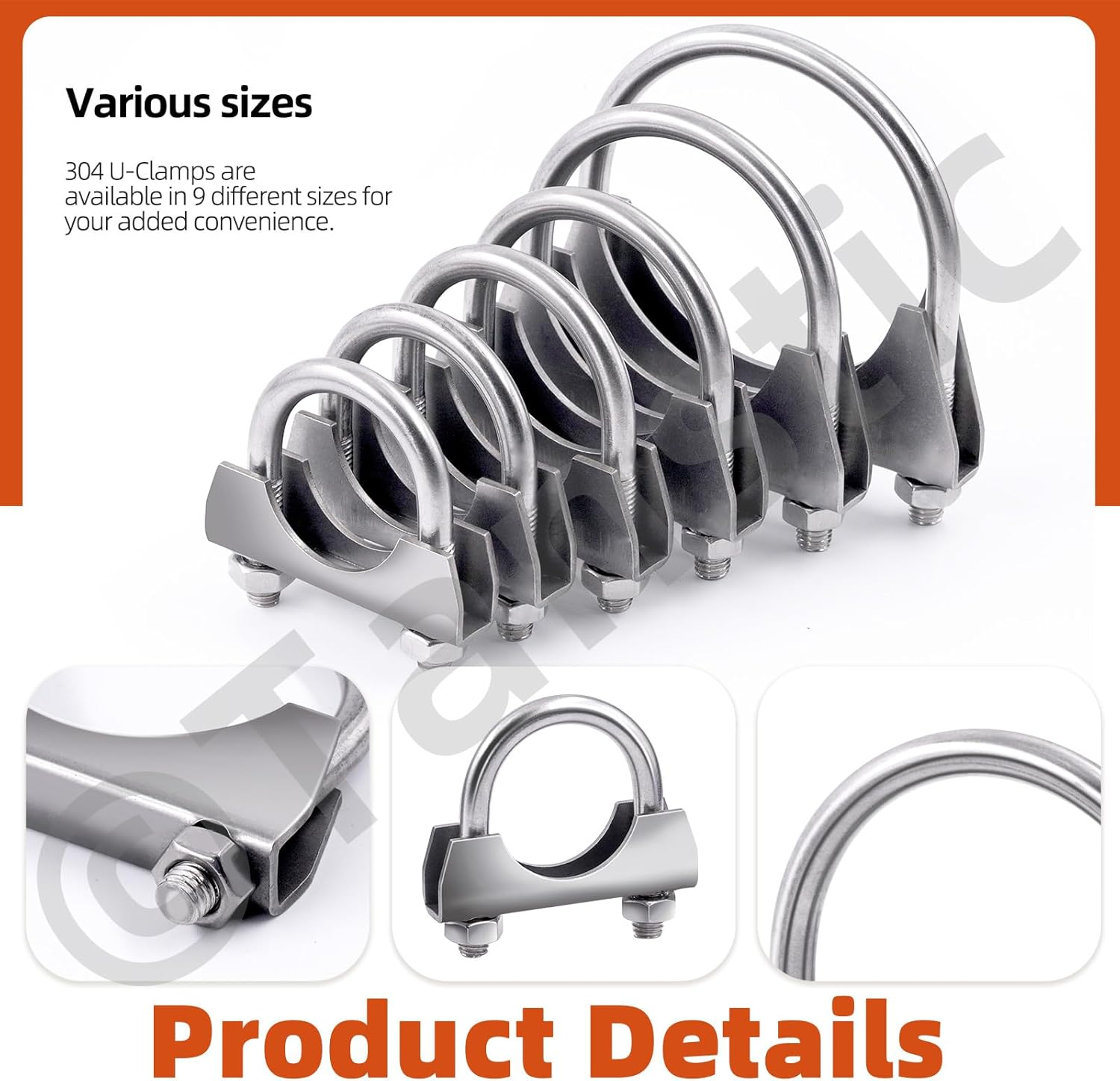 Tanstic 2Pcs U-Bolt Exhaust Clamps, 1-3/4&rdquo; Stainless Steel Muffler U-Bolt Clamps with Saddle Flange image number 5