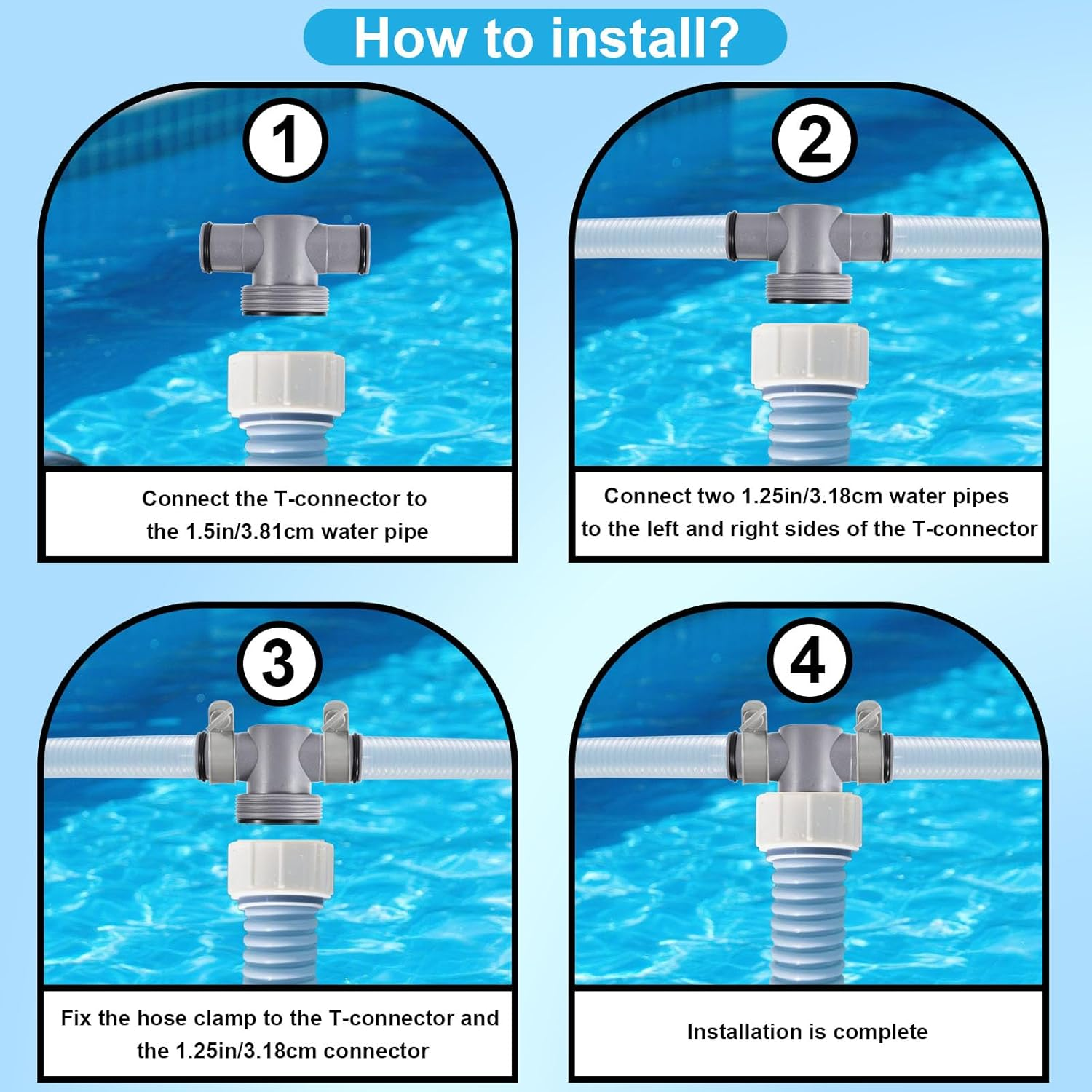 3Pcs Pool T Joint Set Compatible with Coleman & Intex P61408, 1.25In to 1.5In Pool Hose Connector with O Rings and Hose Clamps for Filter Pump Replacement Accessories image number 6