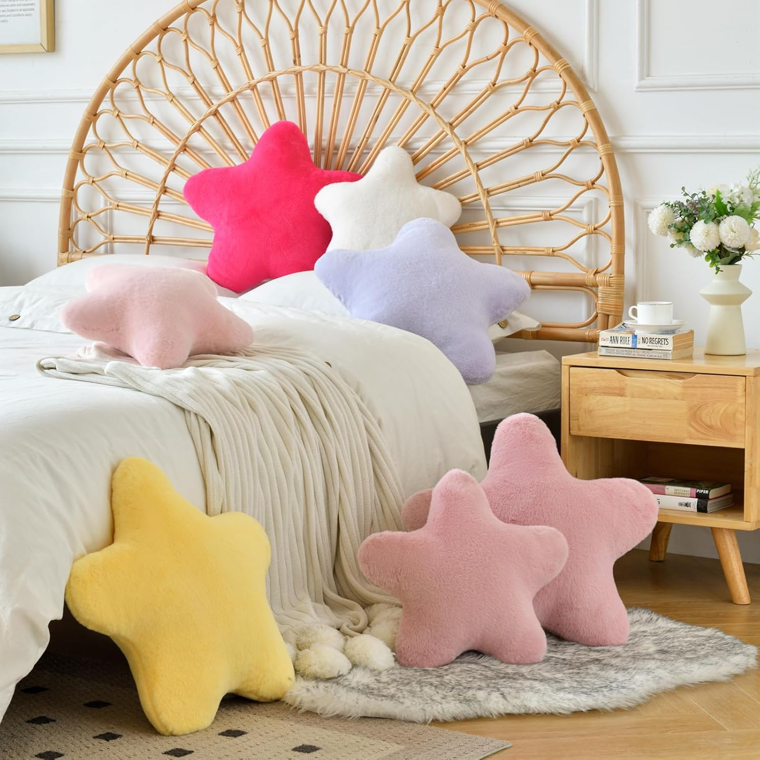 Xiashrk Star Pillow, Decorative Throw Pillows for Bed Couch, 19.6" Star Shaped Pillow Plush Floor Cushions Room Decor Pillow with Soft Faux Rabbit Fur for Sofa Bedroom Living Room image number 6