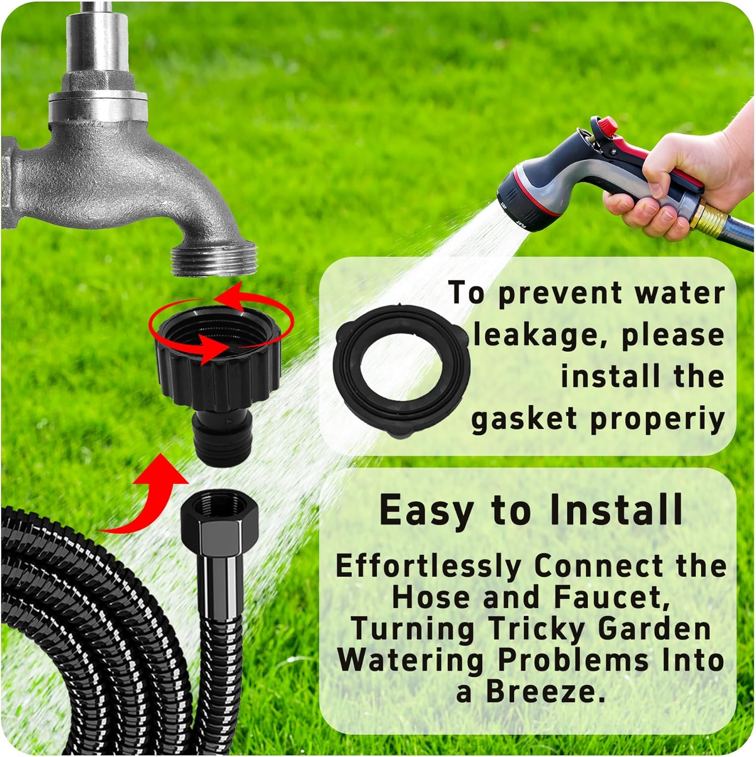 12PCS Garden Hose Quick Connect Fittings 3/4 Inch GHT Female Thread, Black Plastic Water Hose Adapters for Irrigation and Outdoor Watering