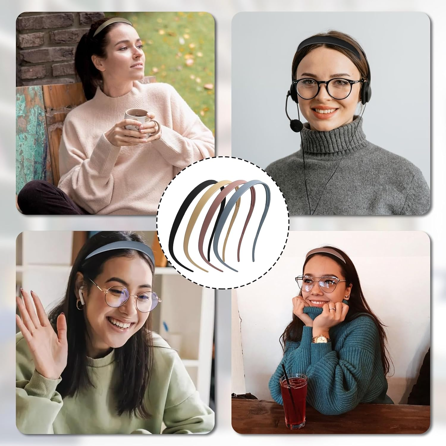 Pack of 4 Women'S Headbands, No Headache, Zigzag Hair Band, Thin, Flex Headband without Pressure, Hair Hoop for Glasses Wearers, Sunglasses Hair Hoops, Headband Matte Finish, Non-Slip with Teeth image number 2