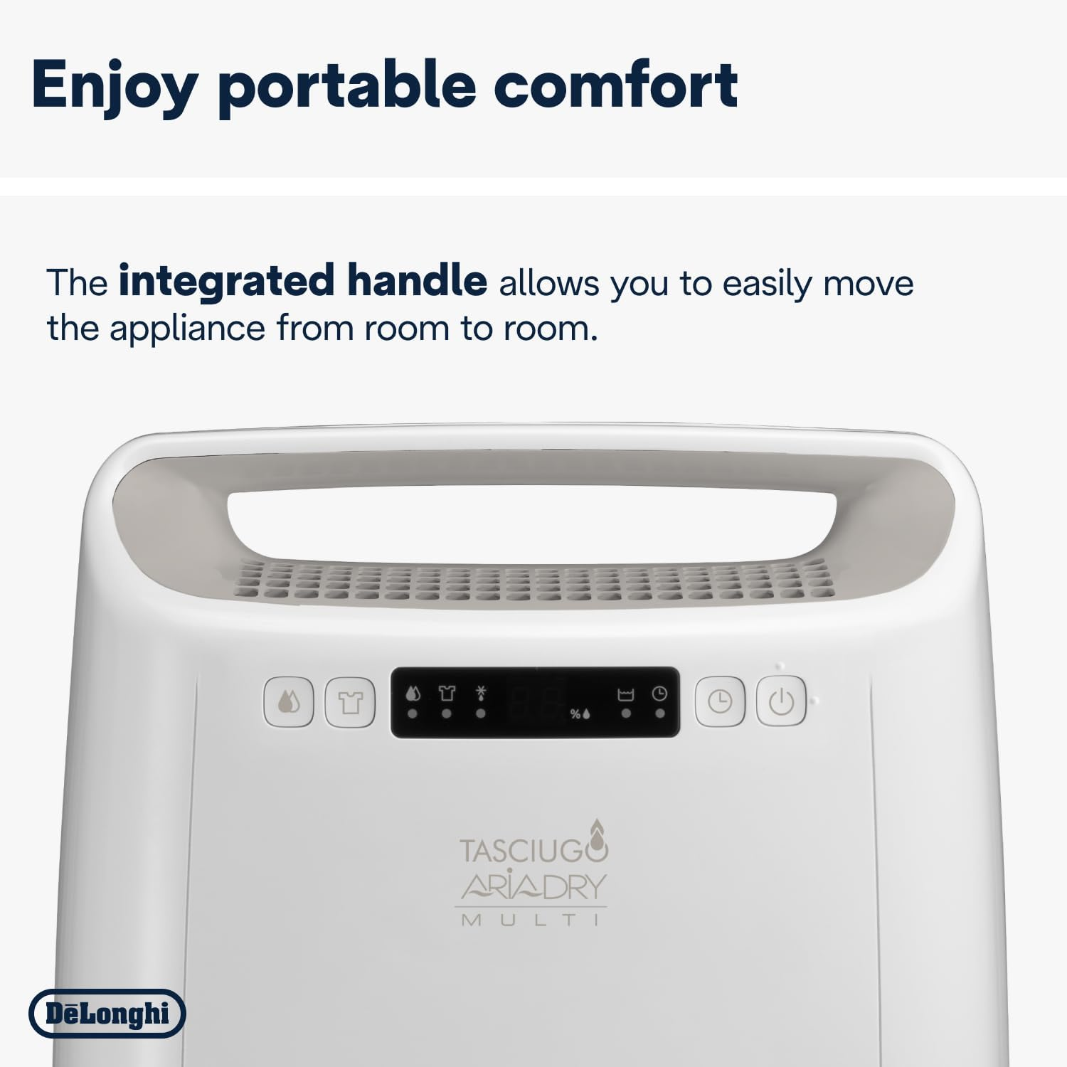 De'Longhi Tasciugo Ariadry Multi Dehumidifier DEXD214RF, Portable Dehumidifier with 3-Action Filtration, Dry Function, 14L/Day Moisture Absorption, R290, Removable Tank, White image number 2