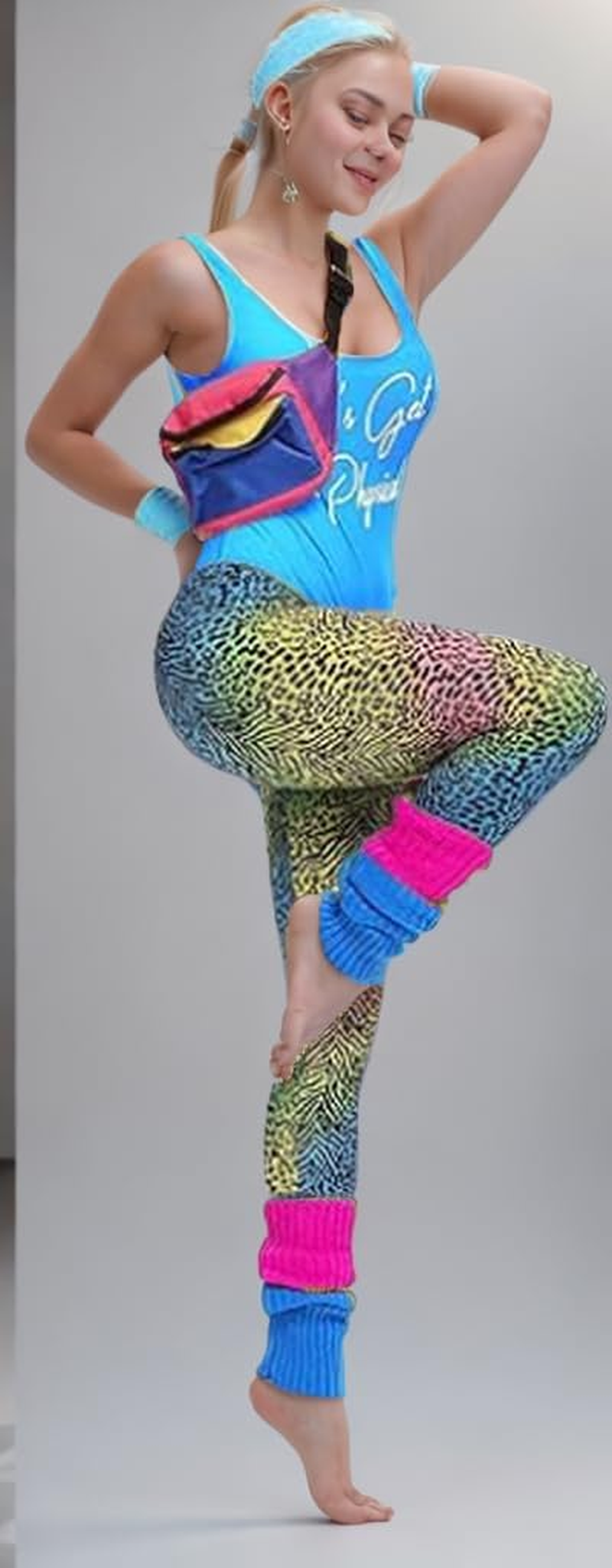 80S Costume Women 70S 90S Tracksuit Theme Neon Party Accessories Workout Outfit Clothes Women,Leg Warmer,Wristbands,Headband Halloween Cosplay image number 3