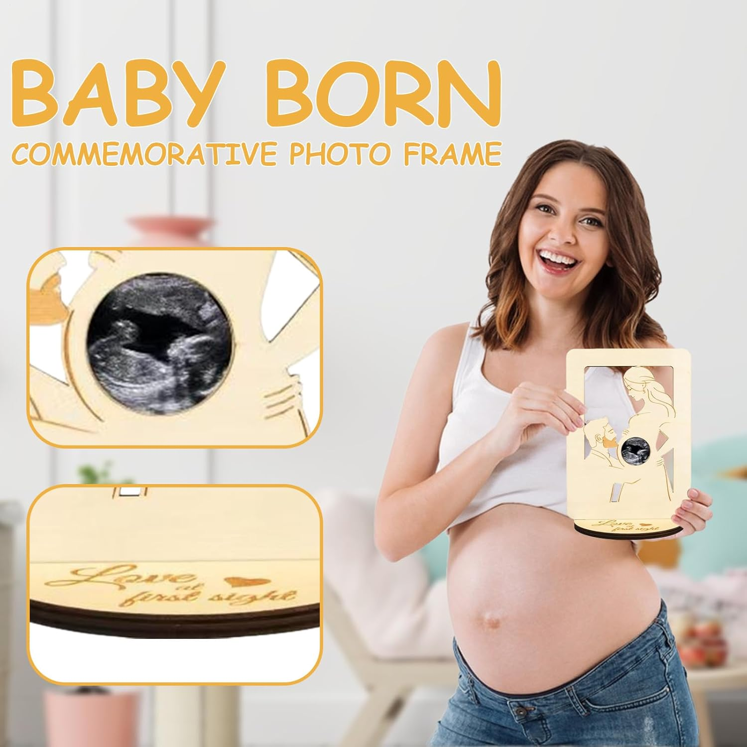 Pregnancy Announcement Frame - Pregnancy Keepsake Frame | Heart-Shaped Sonogram Display with Weeks Countdown, Wooden Ultrasound Picture Frame for Gender Reveal Party and Baby Announcements image number 2