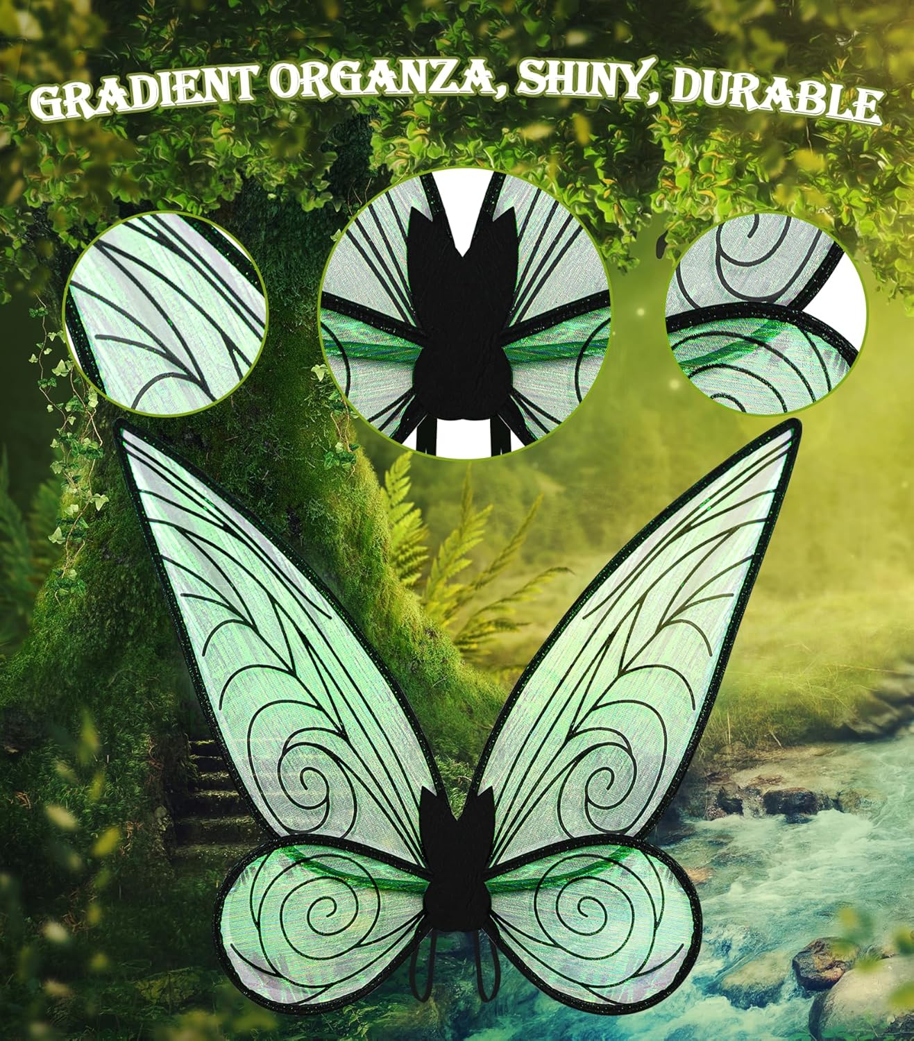 Girls Fairy Wings, Sparkling Sheer Butterfly Wings for Women Adults and Kids - Birthday Halloween Dress Up image number 3