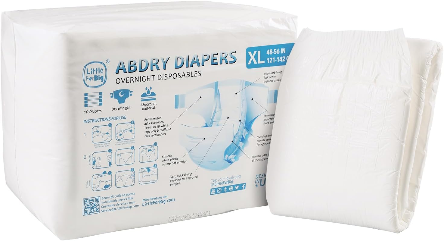 Littleforbig Adult Diaper 10 Pieces - Abdry White Diapers XL image number 3