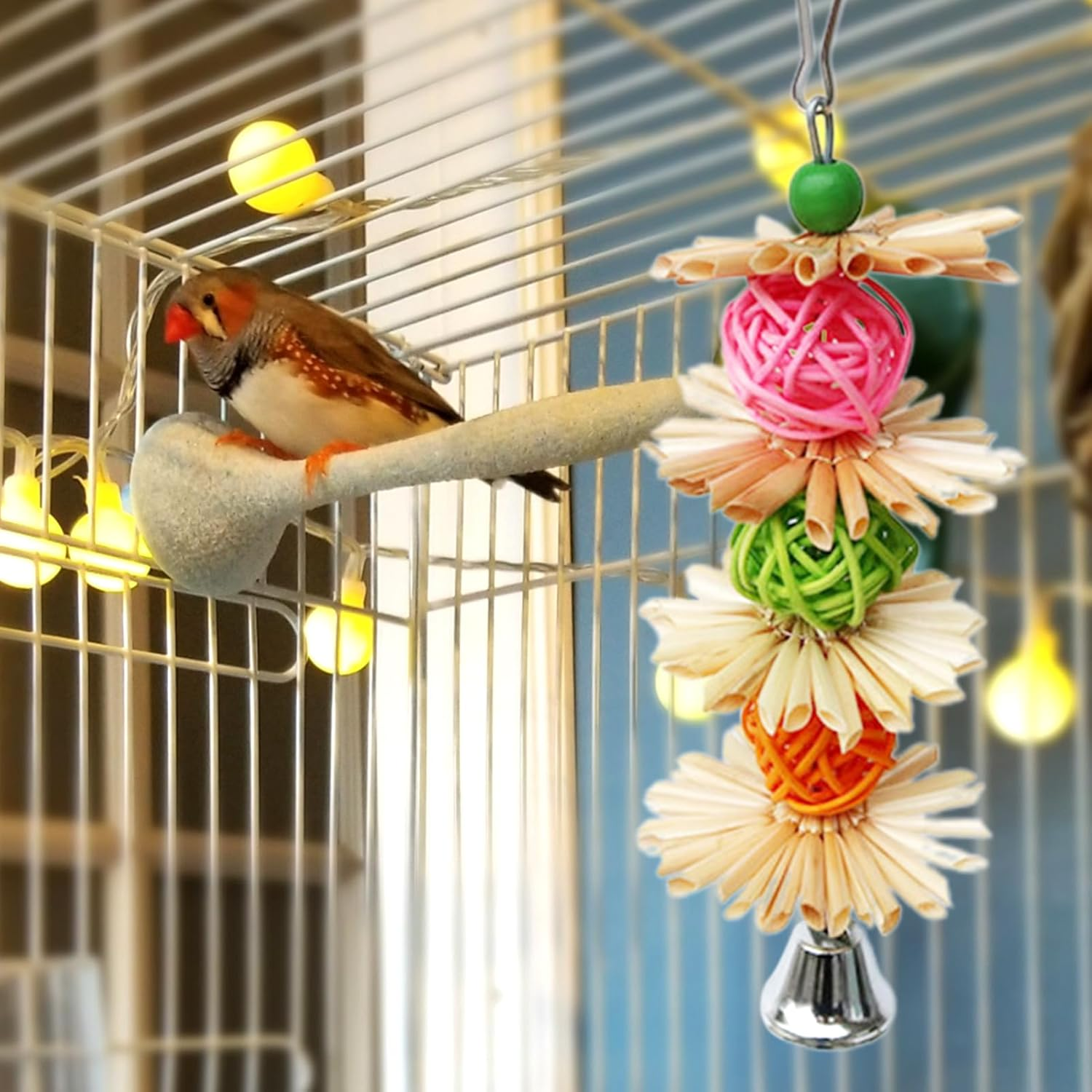 Parrot Feeding Toys - Small Parrot Toys, Cockatiel Toys, Colorful Cockatiels with Metal Hooks, Attach to Places Easy to Install in Seconds Disconnect Toy, Bird Cage Decor Various Bird Eaves image number 6