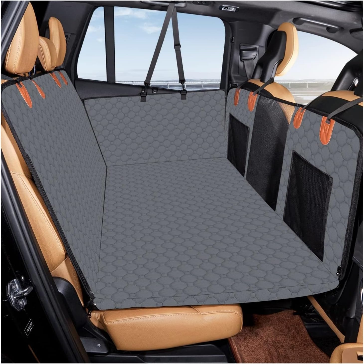 Dog Seat Cover - Hard Bottom Protection - Waterproof - Wear-Resistant, Machine-Washable, Universal Fit, Safety Belt, and Hammock Design for Ultimate Pet Comfort and Safety(Black)