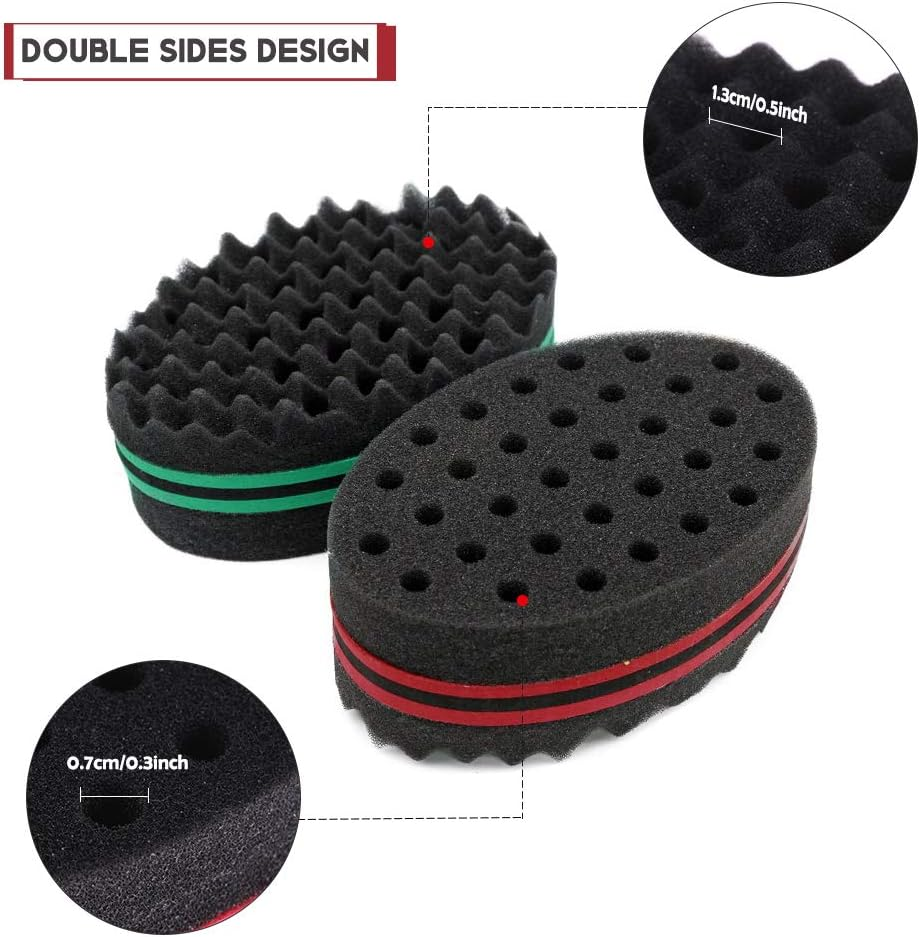 3Pcs Magic Hair Twist Sponge Brush, AUHOKY Premium Two-Sided Barber Curl Sponge with Small Holes, Men Women Children Hair Styling Care Tool for Afro Curling Coils Wave Hair Dreadlocks(3Colors) - 3Pcs image number 5