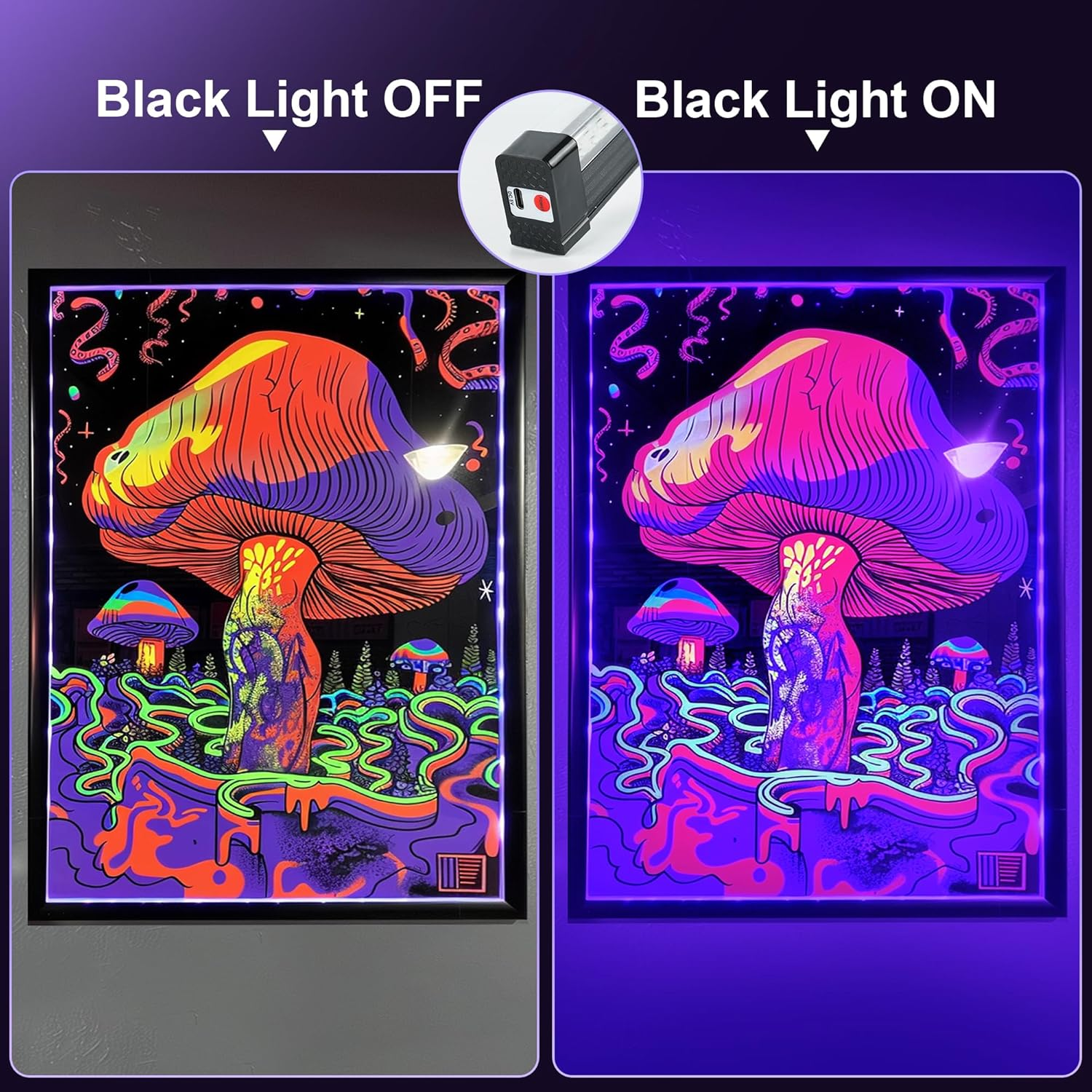 Destlife 4 Pack Rechargeable Black Light Bar 10W Battery Operated Blacklight, Portable Blacklights for Glow Party Fishing image number 2