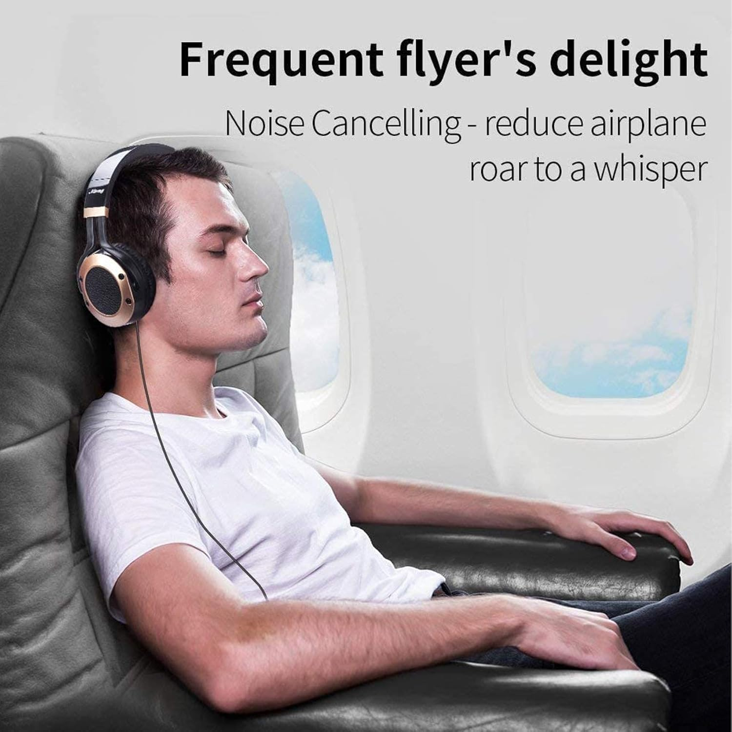 Active Noise Cancelling Headphones with Microphone and Airplane Adapter, Folding and Lightweight Travel Headsets, Hi-Fi Deep Bass Wired Headphones with Carrying Case image number 1