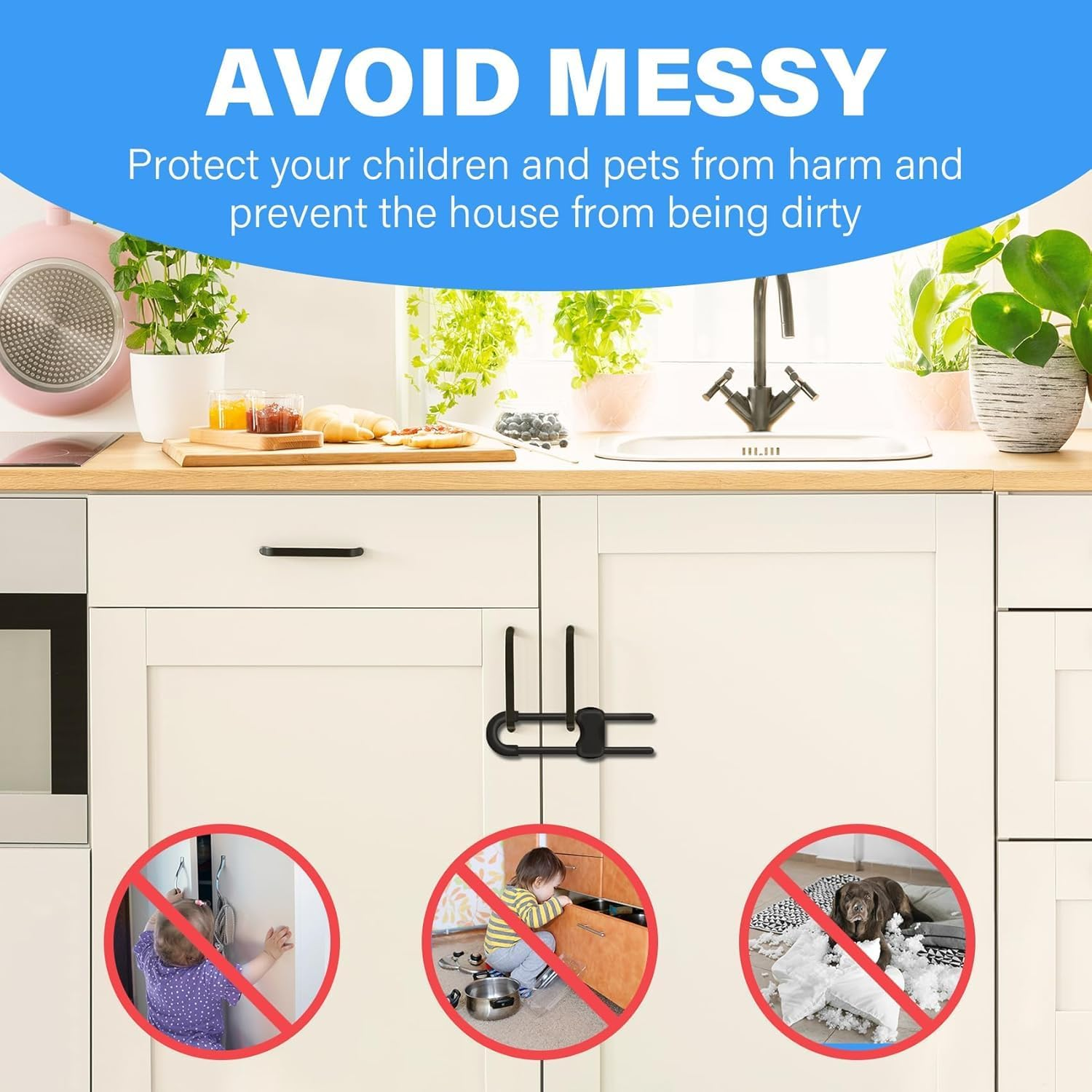 Child Safety Locks， Baby Proofing Cabinets,Cabinet Locks for Babies,2 Pack U-Shaped Child Locks for Cabinets, Child Proof Cabinet Latches,Child Safety Cabinet Locks with Adjustable (Black) - Black image number 5