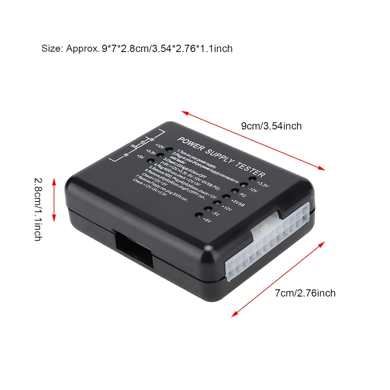 PC Power Supply Tester, 20/24Pin Computer Testing Device with Indicator Light, PSU/ATX/SATA/HDD Power Tester (Black) image number 3