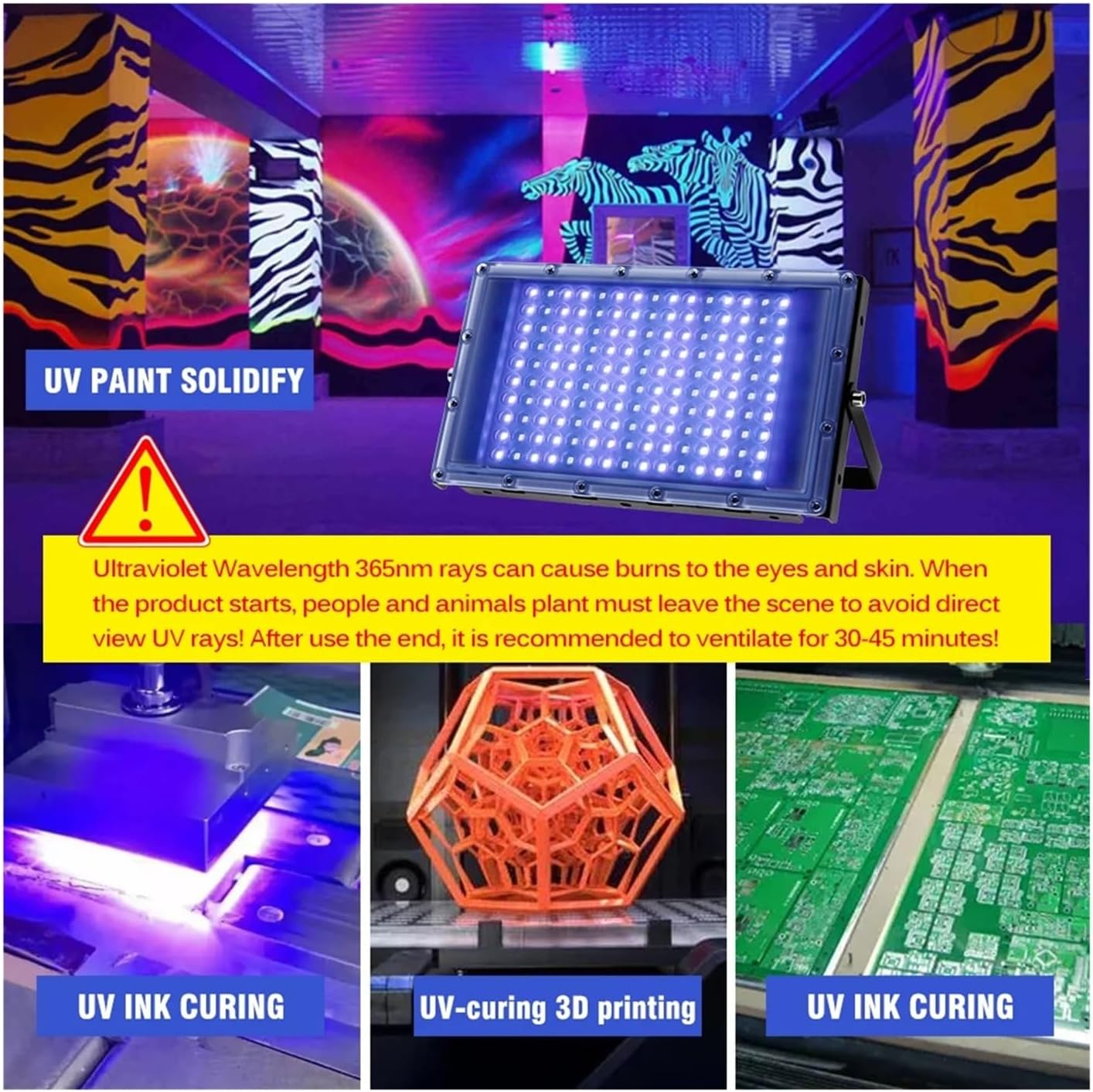 300W LED UV Curing Lamp 365Nm 395Nm Fluorescent Detection Shadowless Glue Light for DIY Enclosures(395Nm,300W)