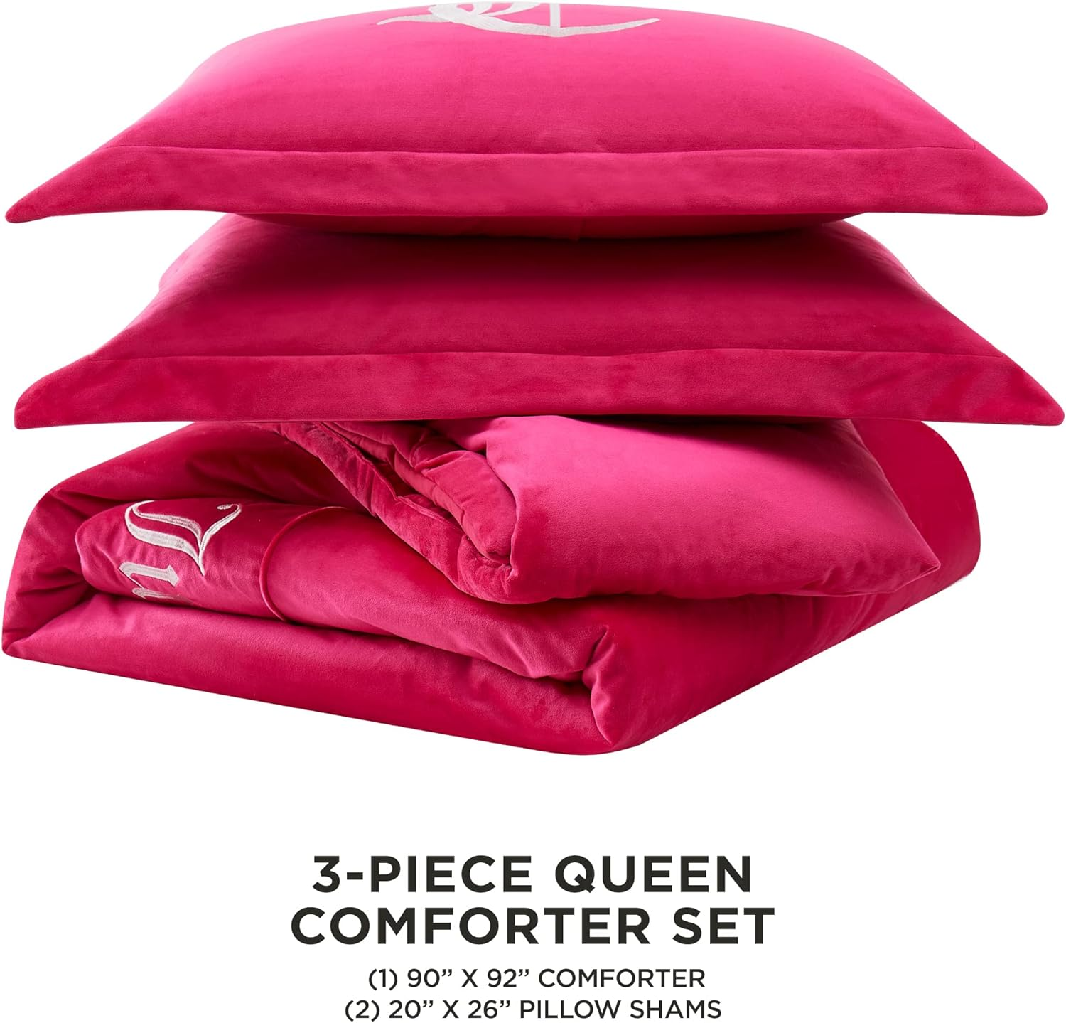 Juicy Couture - Comforter Set - Gothic Design Bedding - Queen - 3 Piece Set Includes (1) 90" X 92" Comforter and (2) 20" X 26" Shams - Wrinkle Resistant - Premium Bedroom Decor - Hot Pink image number 1