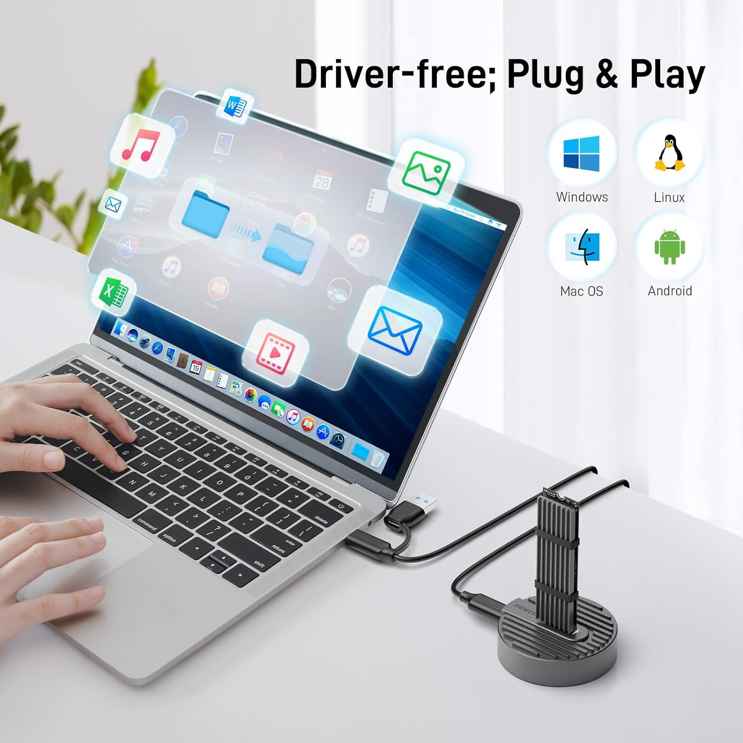 FIDECO USB to M.2 NVME SATA SSD Docking Station, USB 3.2 Gen 2 SSD Enclosure Adapter, Tool-Free NVME Reader, Support Maximum 10Gbps Data Transfer image number 2