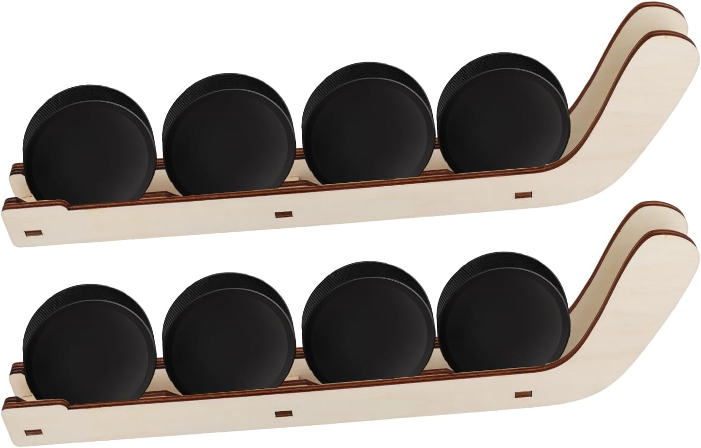 2Pcs Hockey Puck Display Cases, Wooden Hockey Puck Wall Mount Holder Hockey Puck Shelf Display Stand for Players Team Gifts Home Room Collection Storage Decoration image number 2