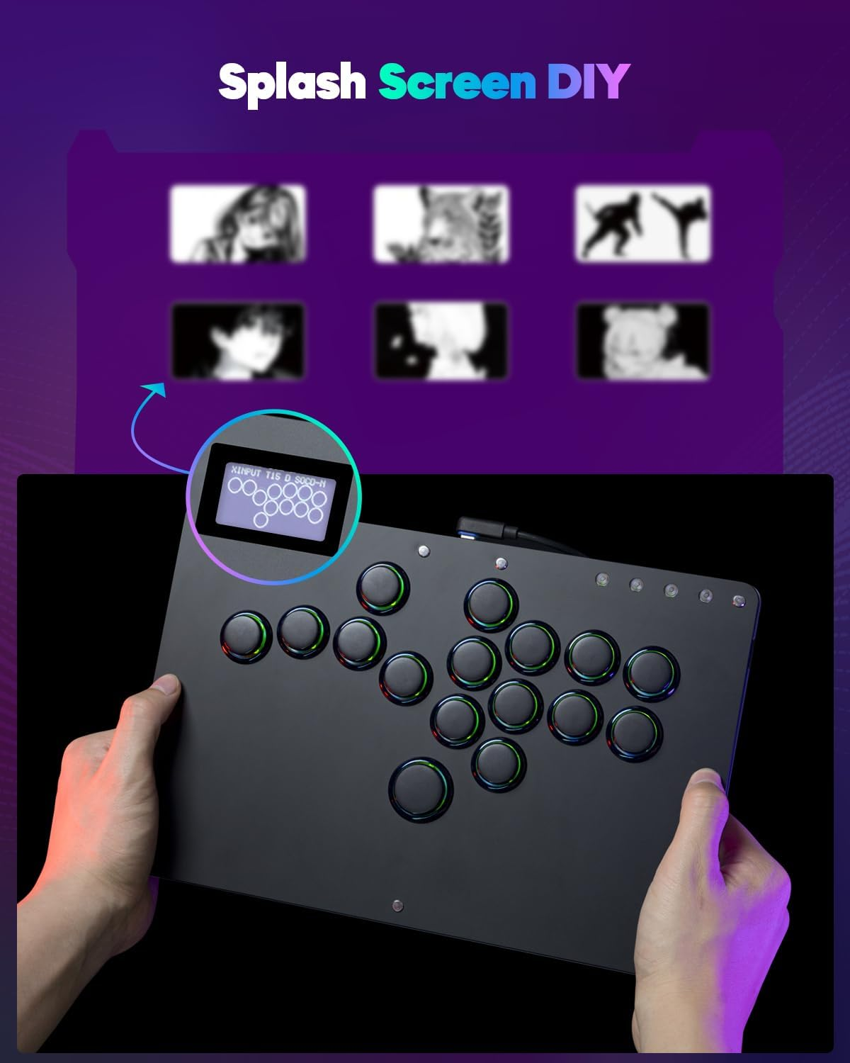 Sehawei Haute42 Arcade Stick R16 All-Button Arcade Controller 16Keys for Pc/Ps3/Ps4/Switch/Steam,Fight Stick for Fighting Games with Custom RGB & Turbo Functions & Hot Swap Black image number 2