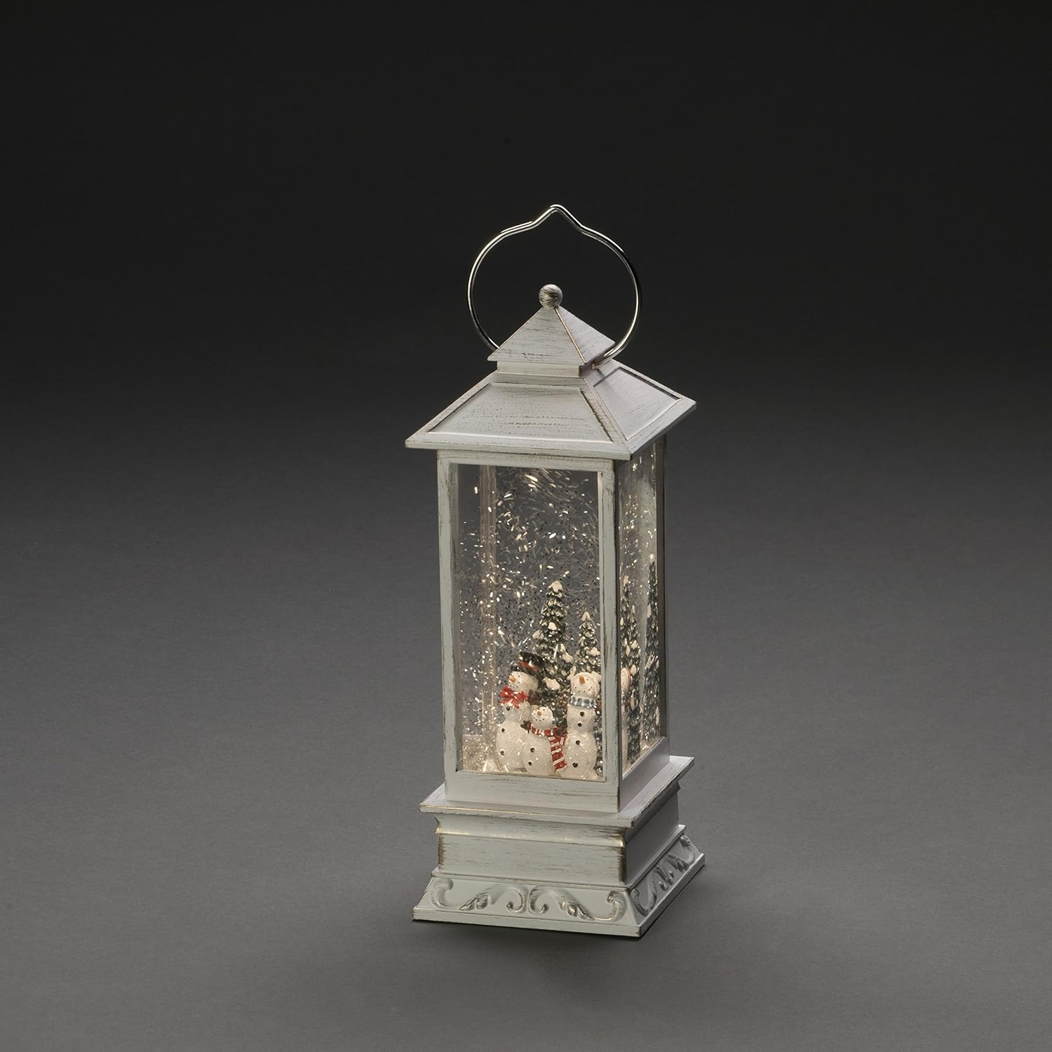 Konstsmide 4365-200 LED Snow Globe Lantern Snowman Family Scene, Water Filled/Water Spinner/Indoor (IP20) with 5 Hour Timer/Battery Operated: 3Xc 1.5V (Excl.)/Christmas Lantern 1 Warm White Diodes