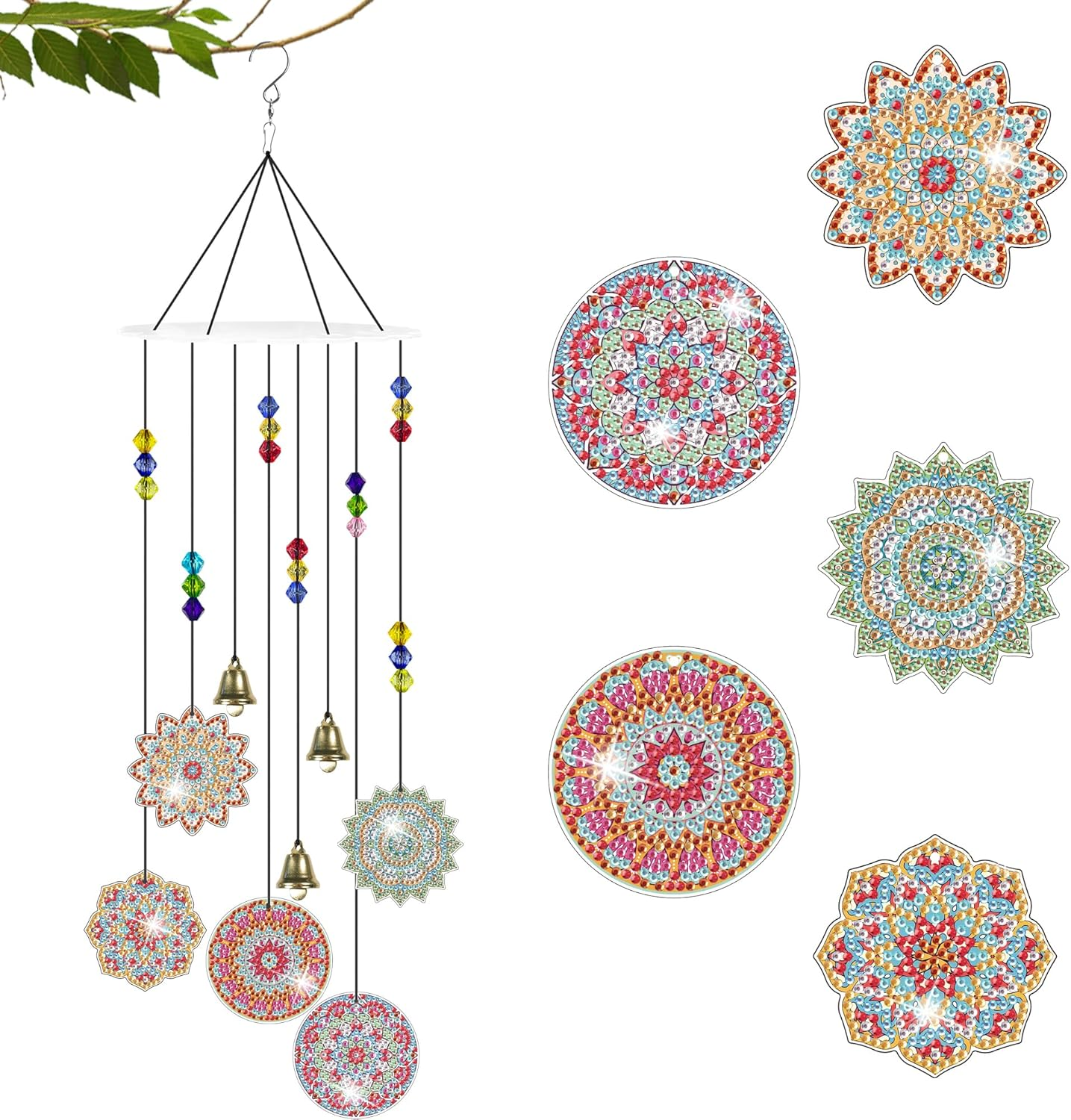 Vcekract Diamond Painting Wind Chimes, Mandala Diamond Art Kits for Adults, Double Sided Diamond Art Wind Chimes, Diamond Painting Crafts for Garden Decor