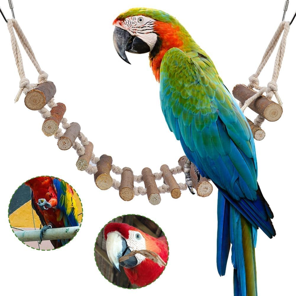 Parakeet Bird Cockatiel Toys, Pet Bird Cage Swing Hammock Chewing Toy Hanging Bell Wooden Perch for Conures, Love Birds, Finches, Budgie (Colourful-8)
