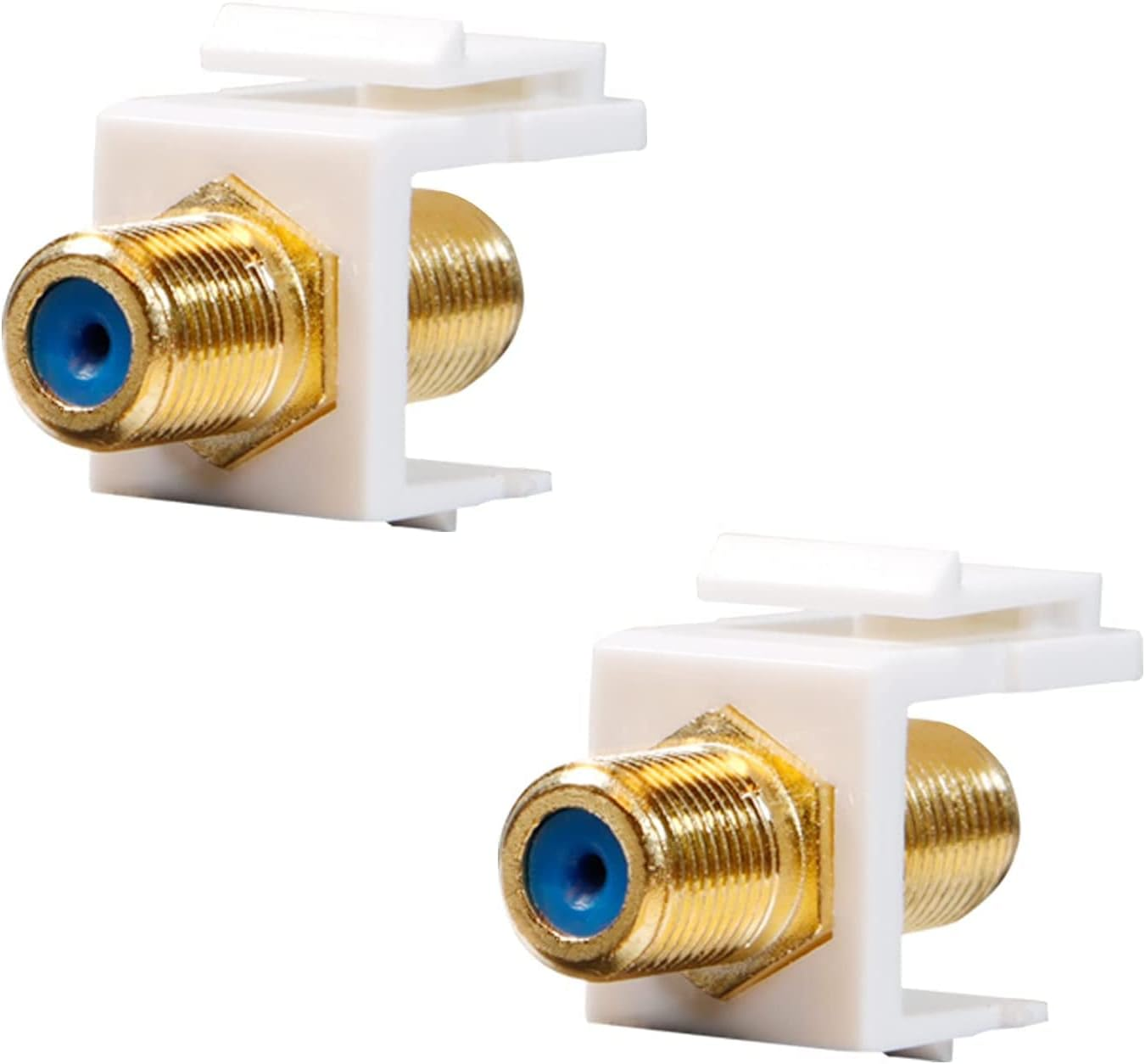 2 Pack RG6 Gold-Plated Coax Keystone Jack Insert, F Type Male Connector for HD Video Streaming, Compatible with Television, Satellite Receiver, Cable Box, DVD Player, Gaming Console image number 1