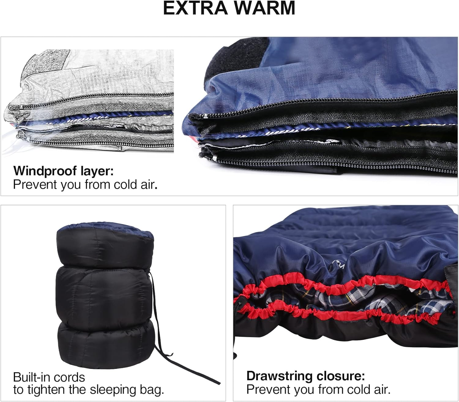 REDCAMP Cotton Flannel Sleeping Bags for Camping, 41F/5C 3-4 Season Warm and Comfortable, Envelope Blue with 2/3/4Lbs Filling (75"X33") - Blue With 4Lbs Filling image number 5