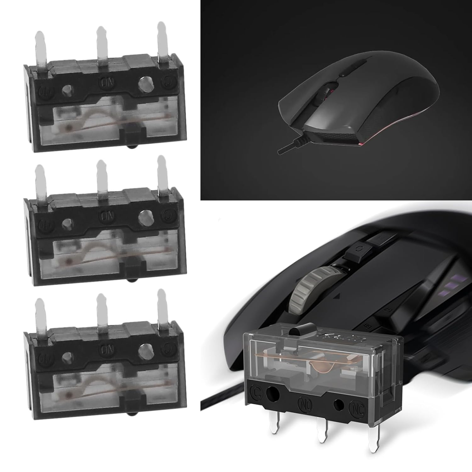 Ecsing 4PCS Micro Switch GM 8.0 Mouse Switch 80M Life 3 Pin for Gaming Mouse Left and Right Button Repair Replacement Accessories Black image number 1