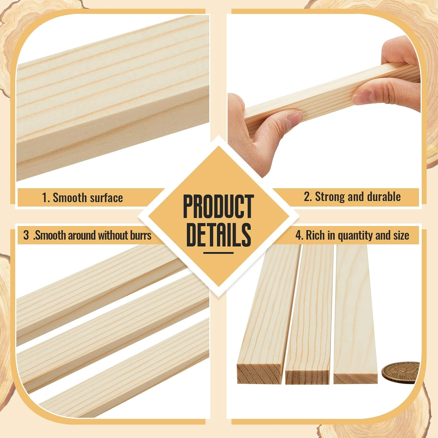 7 Pcs Pottery Teaching Rolling Mud Stick Guide and Wood Rolling Pin Set Include 6 Pcs 15. 8 X 0. 8 Inches Mudboard Guide and Clay Roller Tools for Manual Self Made Clay Gift Decoration image number 5