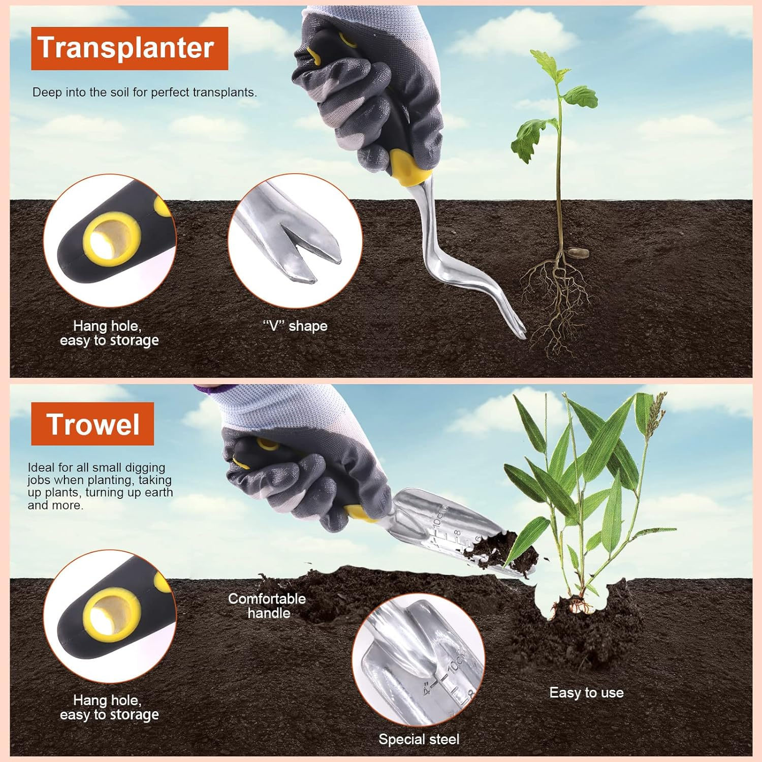 Tanstic 8Pcs Bulb Planter Set Includes Bulb Planter with Depth Markers, Garden Transplant Trowel, Transplanter Seeds Dispenser Set and Gardening Gloves for Tulips, Daffodils, Dahlias image number 3