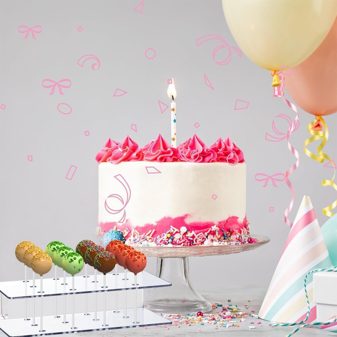 FOTOEVFC Acrylic Cake Pop Stand Holder, 20 Hole Display Stand with 100Pcs Lollipop Paper Sticks, Double Layer Design, Transparent image number 5