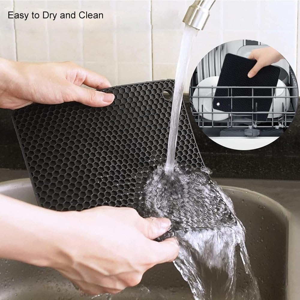 Lznyi Silicone Trivet Mats, 4Pcs Pot Pads Silicone Pot Holders for Kitchen Countertops, Table, Heat Resistant anti Slip Flexible Easy to Wash and Dry (Green+Blue) (4Pcs Black) image number 5